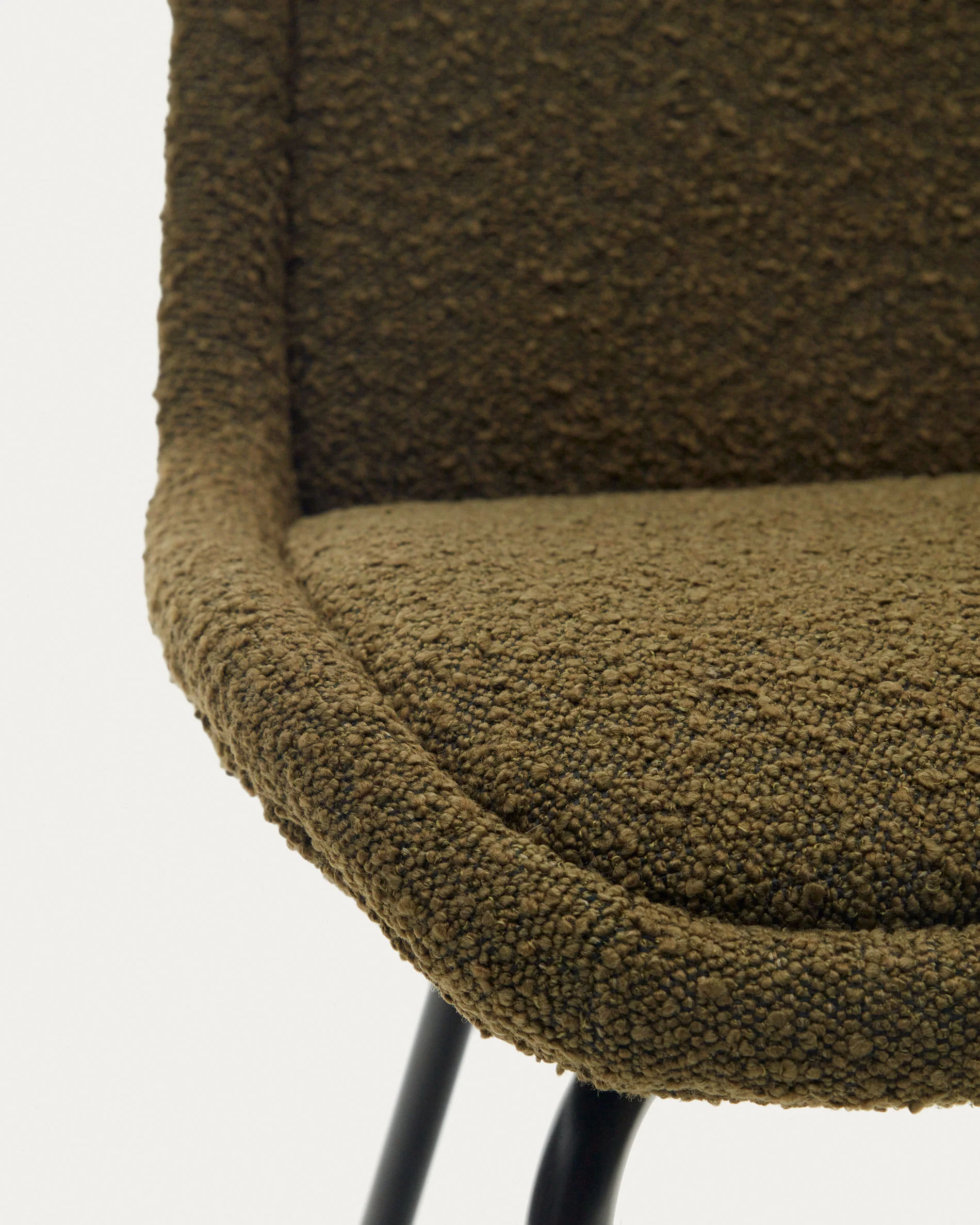Aimin chair in green bouclé and steel legs with a matte black painted finish FSC Mix Credit - Image 3