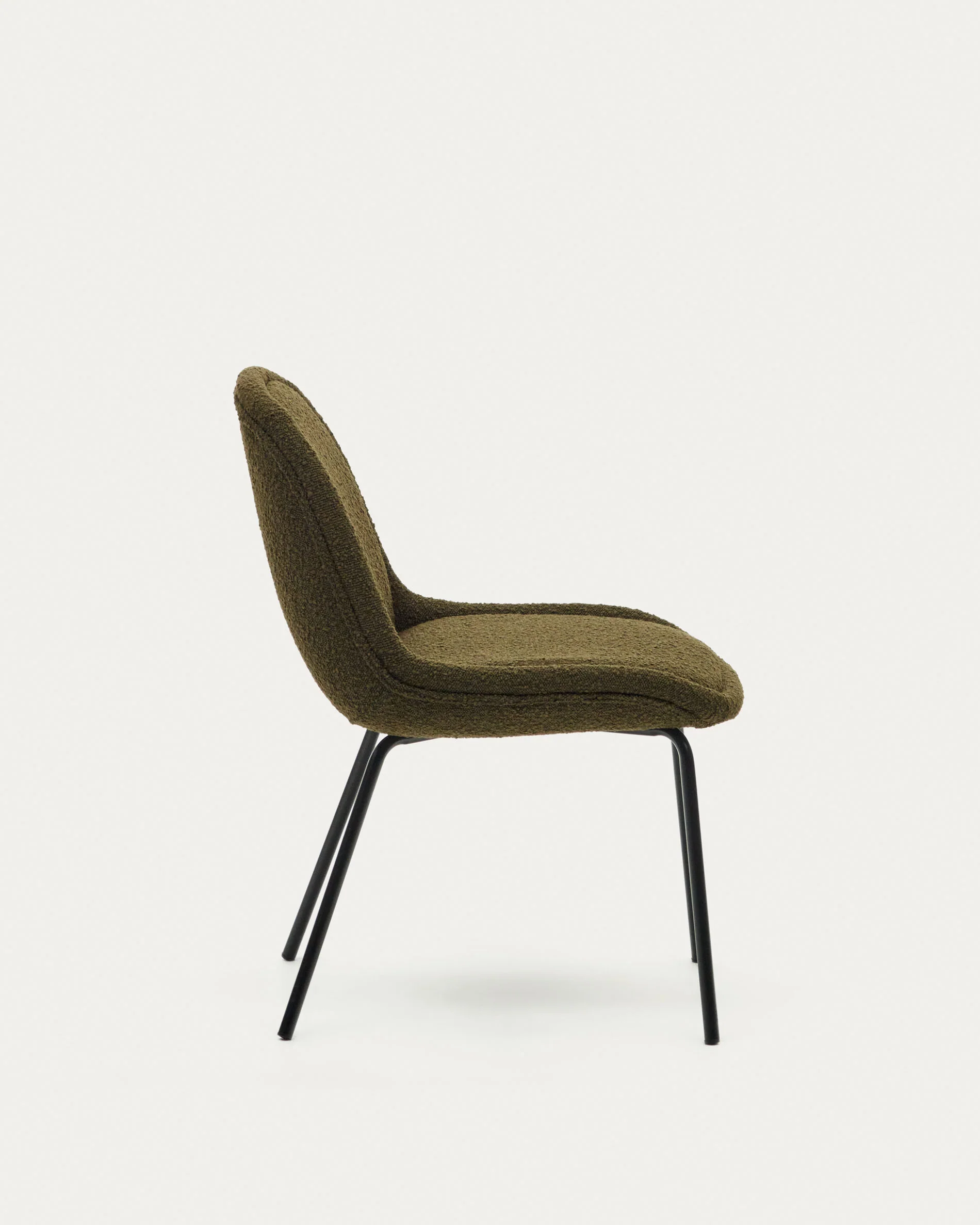 Aimin chair in green bouclé and steel legs with a matte black painted finish FSC Mix Credit - Image 5
