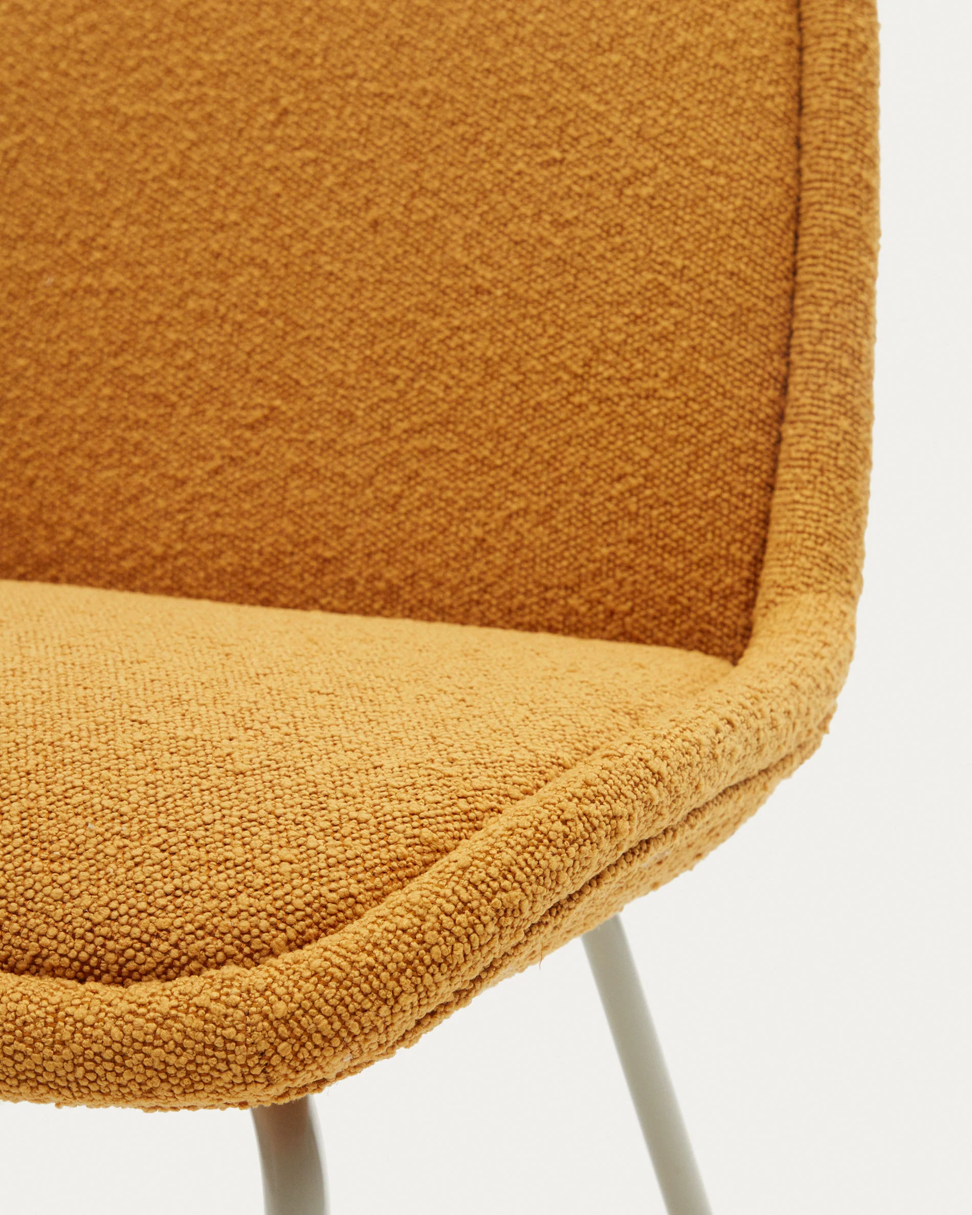 Aimin chair in mustard bouclé and steel legs with a matte beige painted finish FSC Mix Credit - Image 3