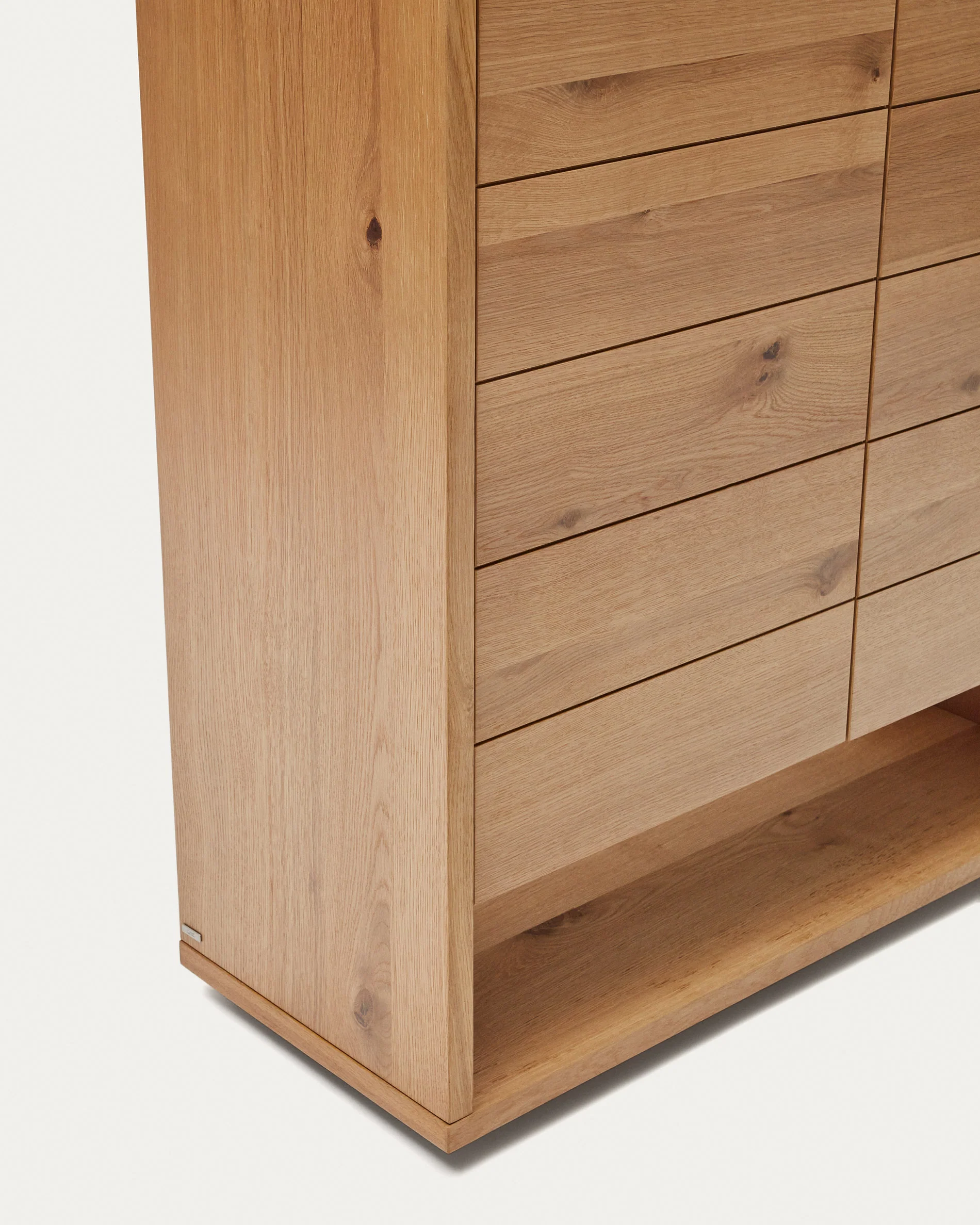 Alguema tall sideboard with 2 doors in oak wood veneer with natural finish, 100 x 163,5 cm - Image 3