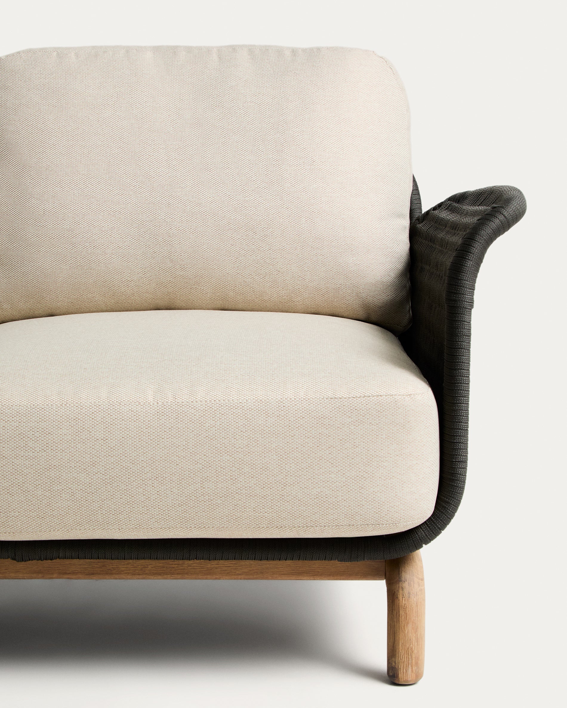 Alipa 2-seater sofa in solid acacia wood and dark grey rope cord 165 cm FSC 100% - Image 3