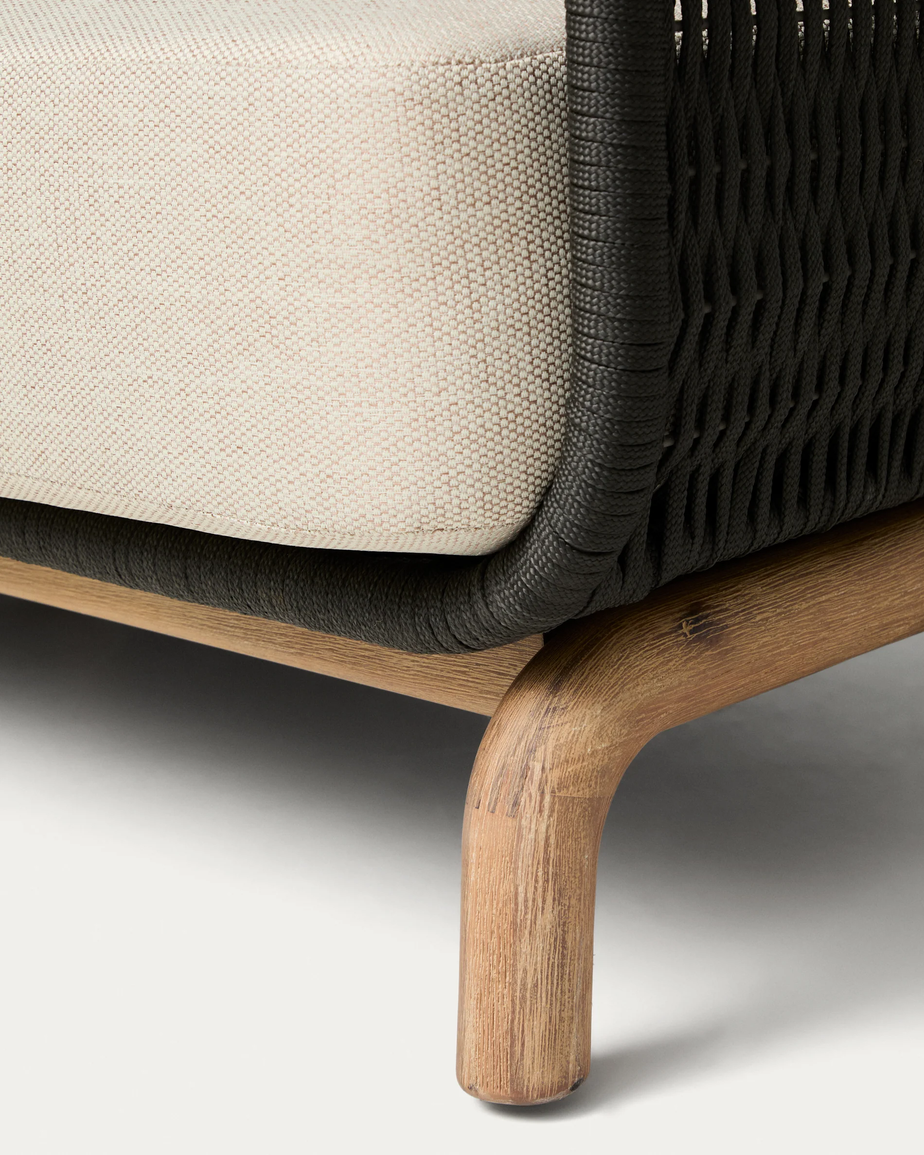 Alipa 3-seater sofa in solid acacia wood and dark grey rope cord 235 cm FSC 100% - Image 3