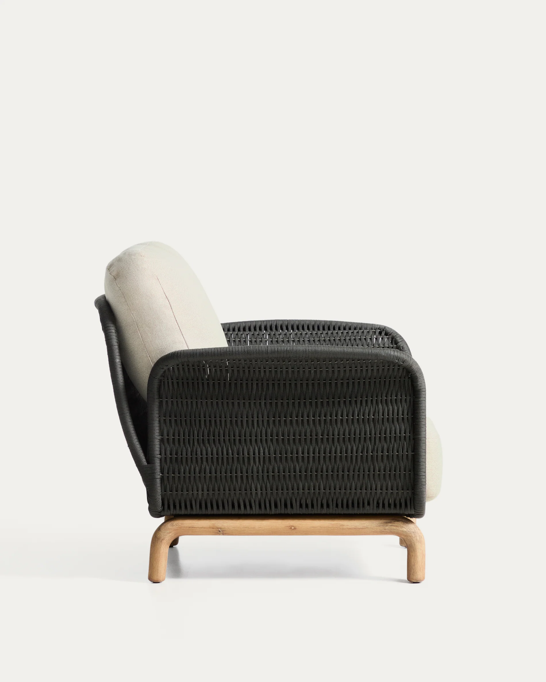 Alipa armchair in FSC 100% solid acacia wood and dark grey rope cord - Image 6