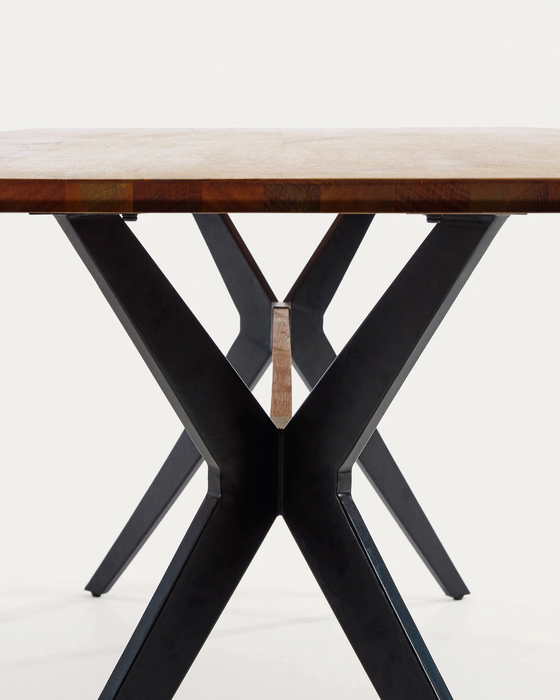 Amethyst oak veneer table with a distressed finish and black steel legs, 160 x 90 cm - Image 5