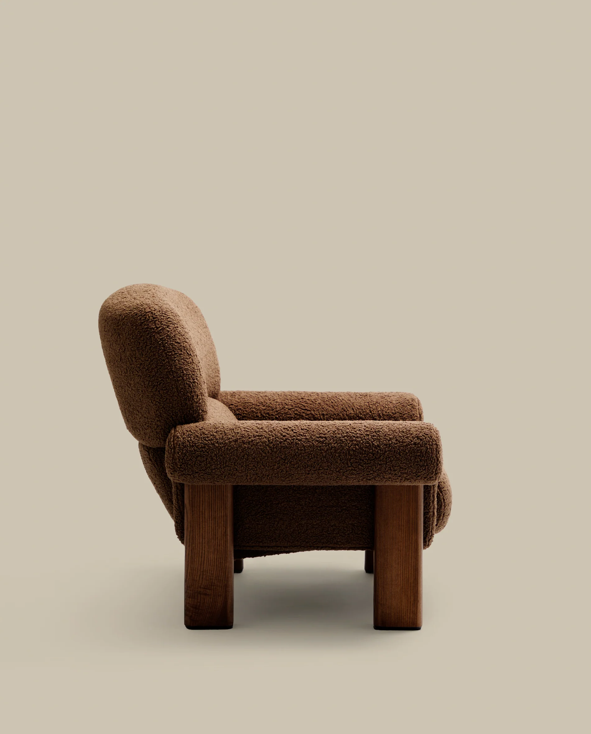 Nema armchair in taupe bouclé with solid ash wood legs in a walnut finish FSC 100% - Image 5