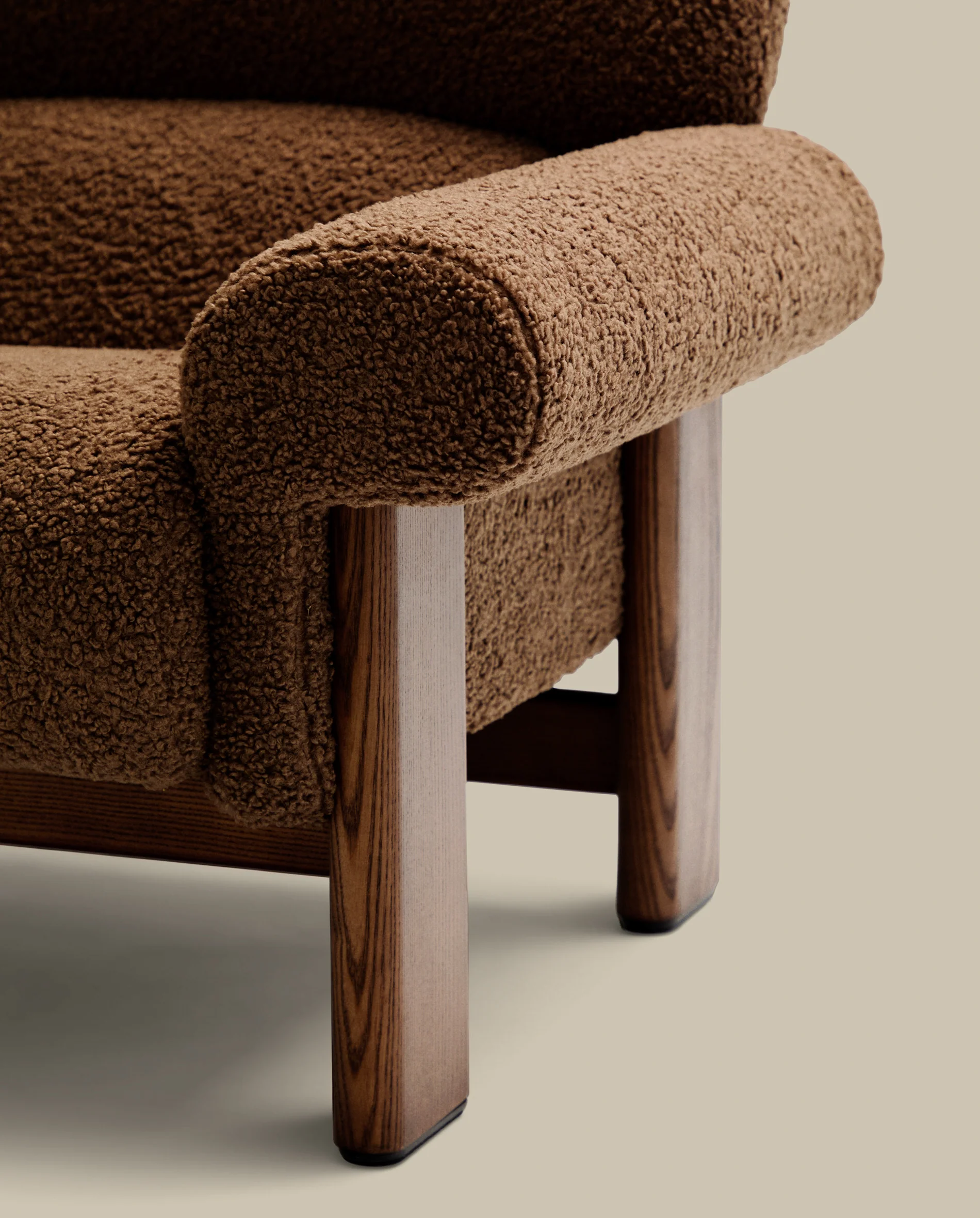 Nema armchair in taupe bouclé with solid ash wood legs in a walnut finish FSC 100% - Image 6
