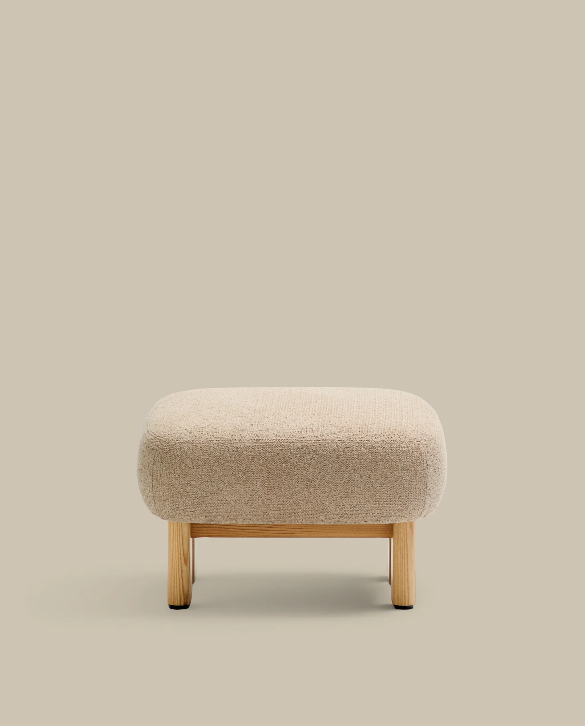 Nema beige chenille footstool with solid ash wood legs natural finish 65x55.4 cm FSC 100% - Image 5