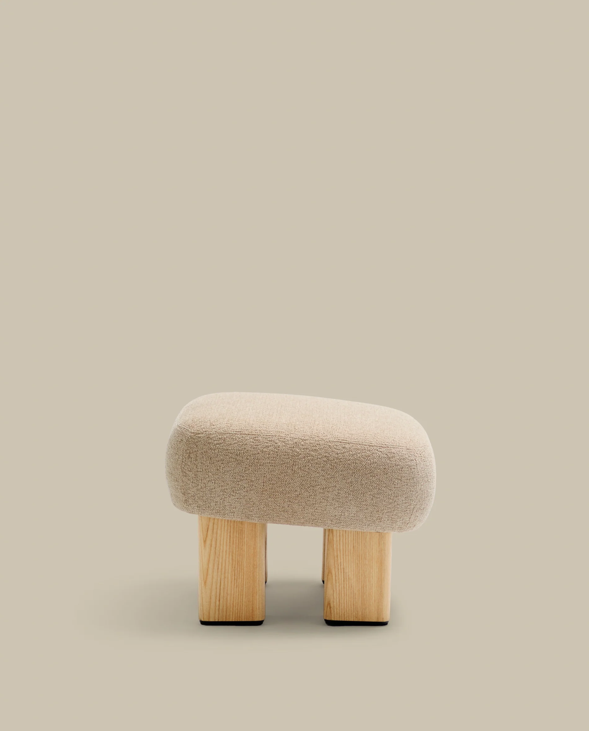 Nema beige chenille footstool with solid ash wood legs natural finish 65x55.4 cm FSC 100% - Image 6