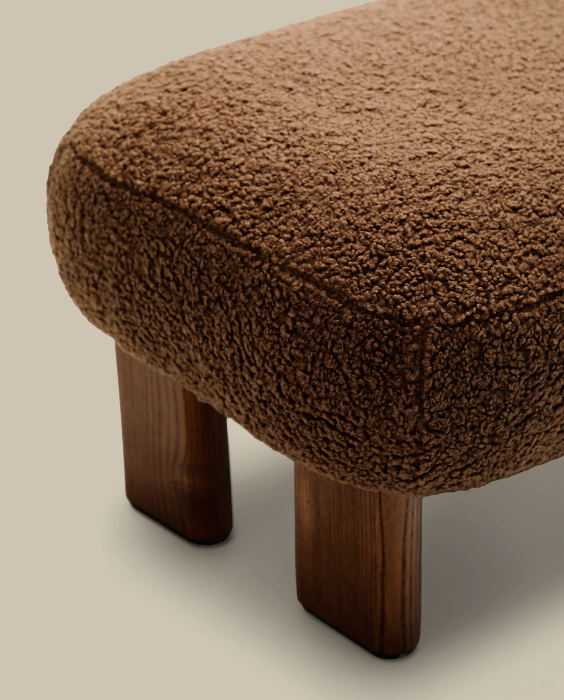 Nema taupe bouclé footstool with solid ash wood legs walnut finish 65x55.4cm FSC 100% - Image 3