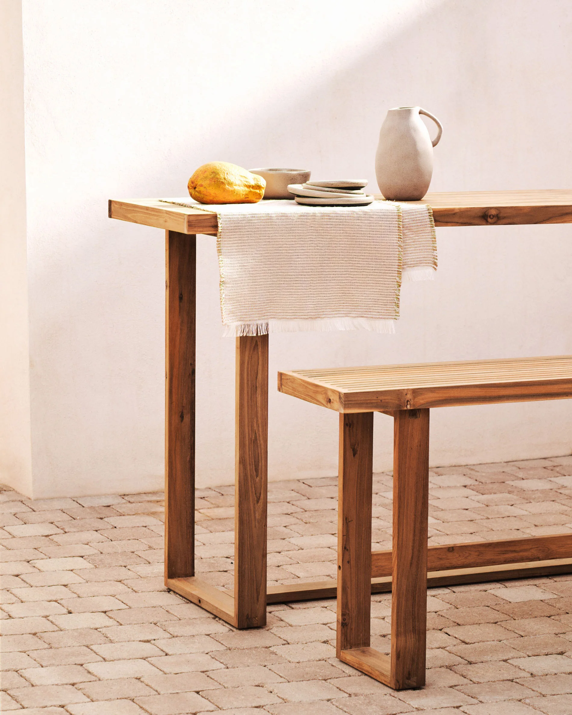 Canadell 100% outdoor solid recycled teak bar table, 140 x 70 cm - Image 2