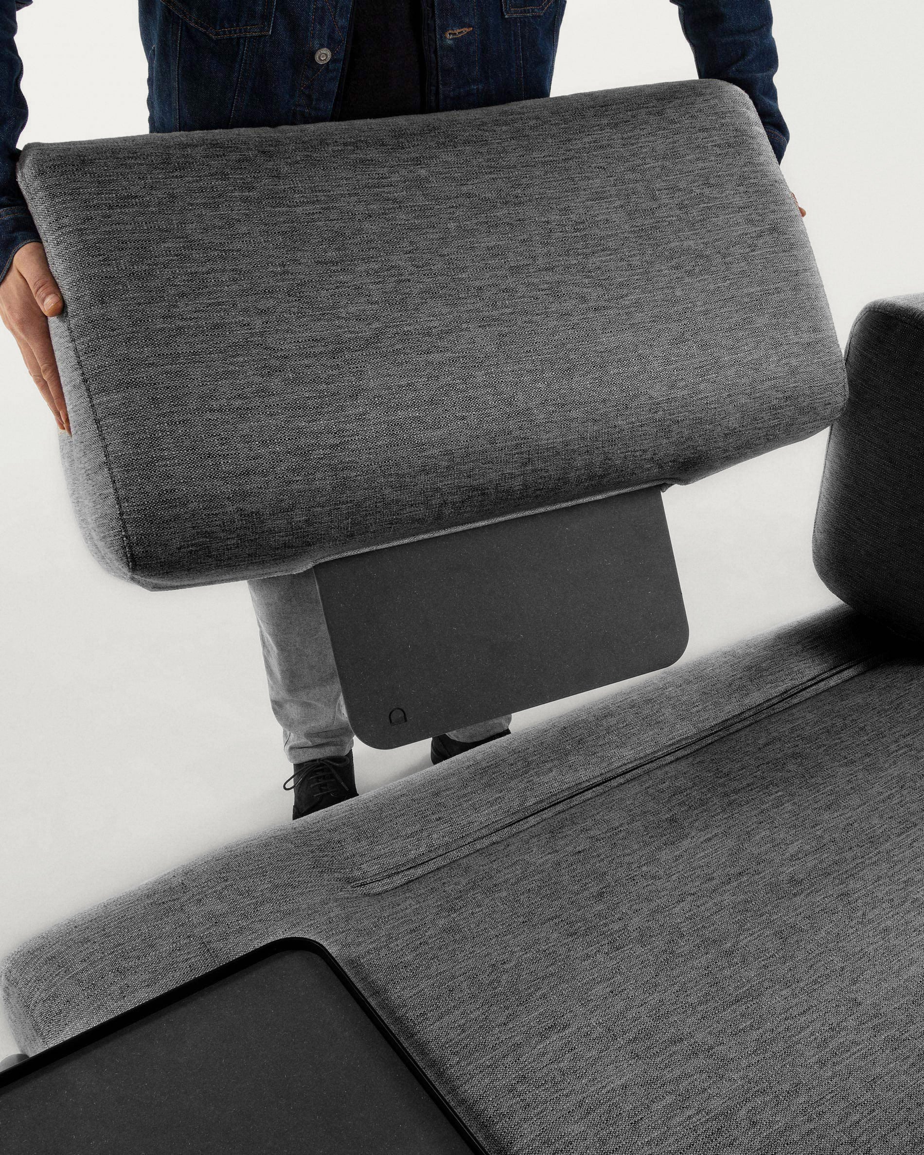 Compo 3 seater sofa with large tray in dark grey, 252 cm - Image 6