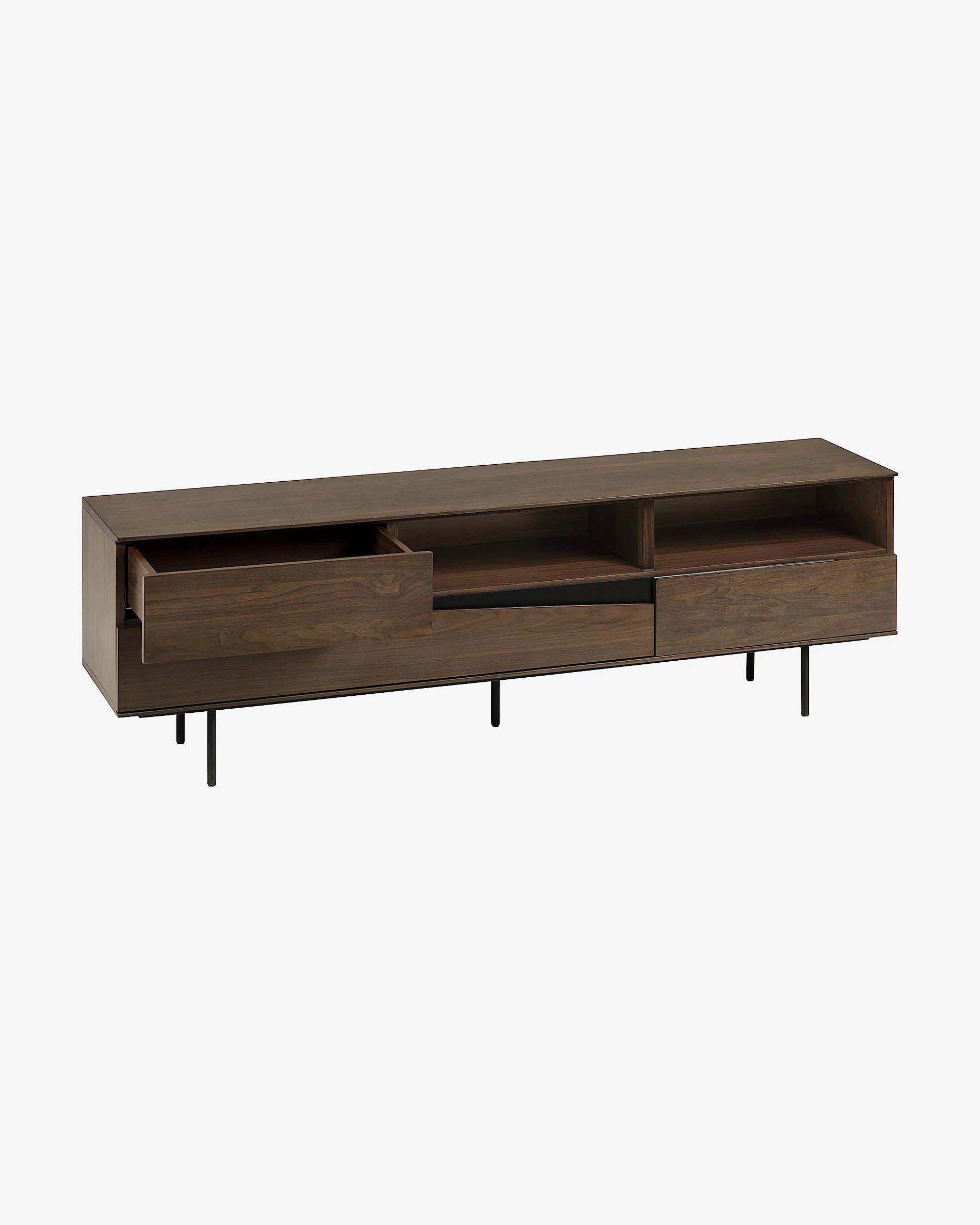 Cutt American walnut veneer TV stand with drawers and black finish steel, 180 x 56 cm - Image 3