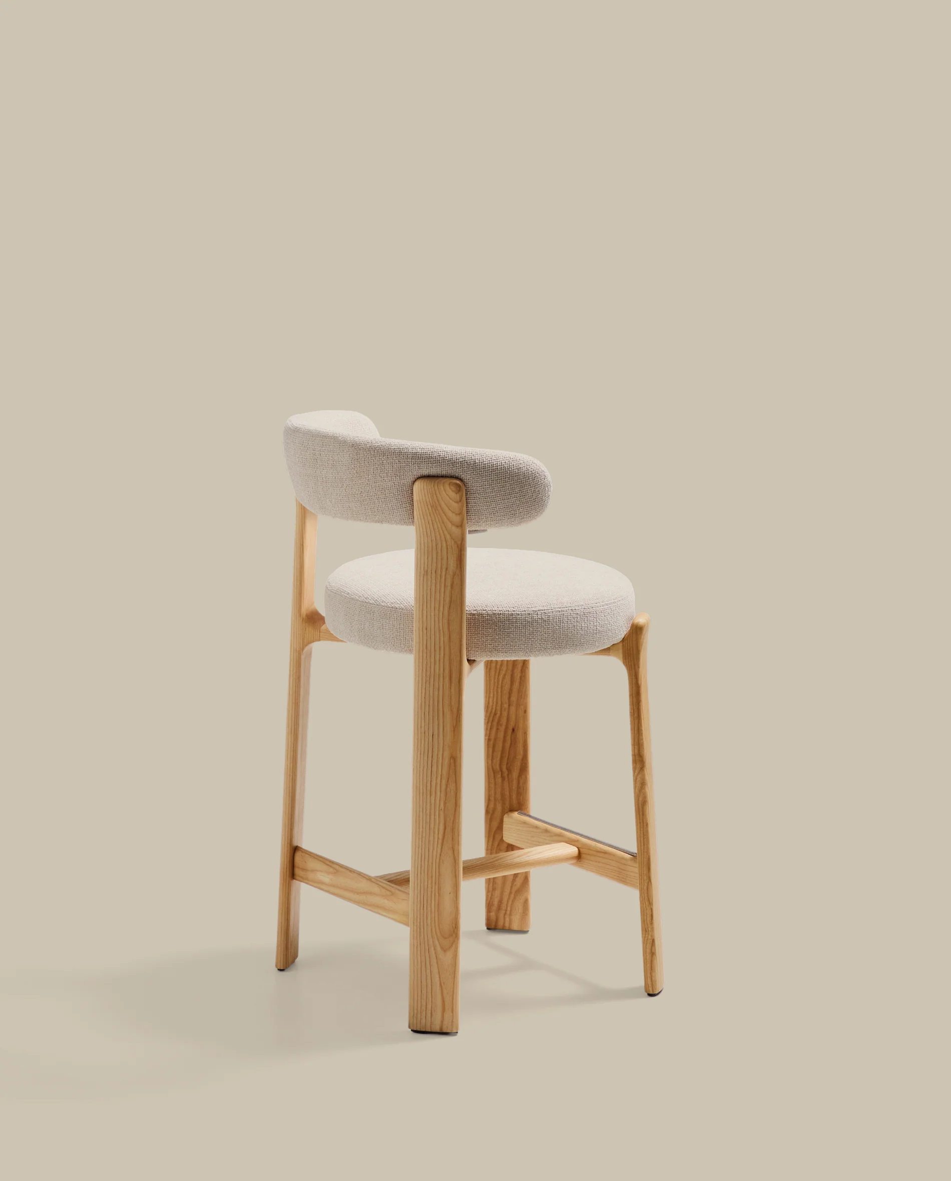 Granite stool in beige chenille and solid ash wood with natural tone finish FSC 100% 65cm - Image 7