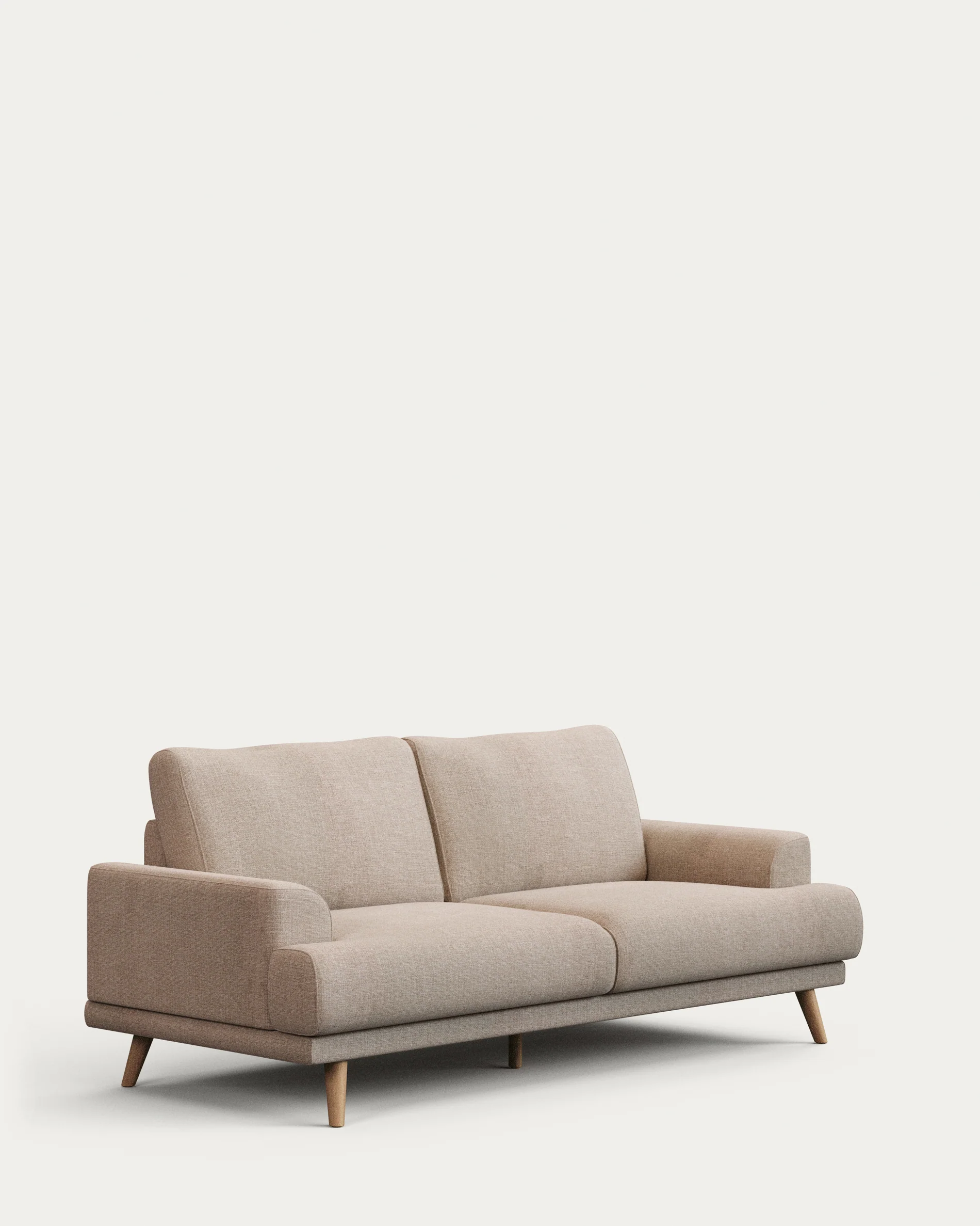 Karin 2-seater sofa beige with solid beech wood legs with natural finish, 210 cm - Image 5
