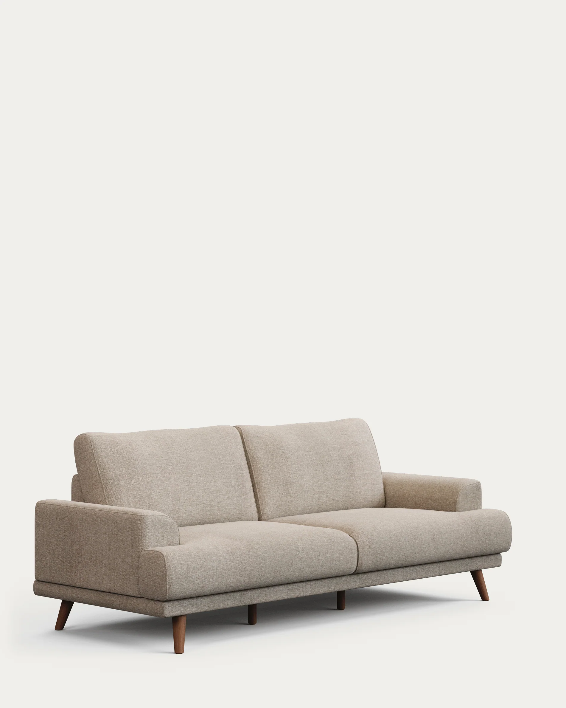 Karin 3-seater sofa beige with solid beech wood legs with walnut-effect finish, 231 cm - Image 3