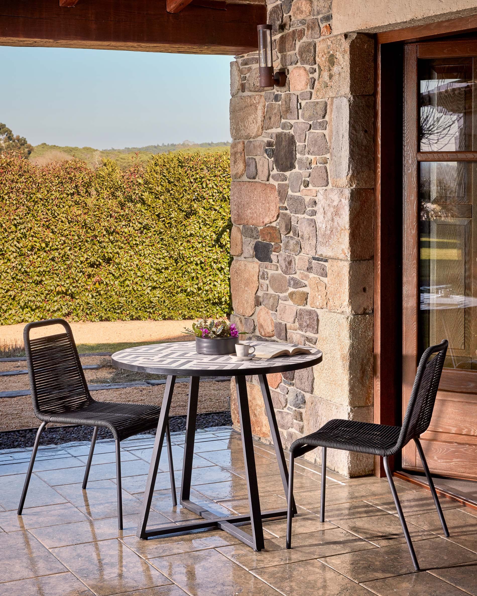 Lambton stackable chair in black rope and steel with black finish - Image 4