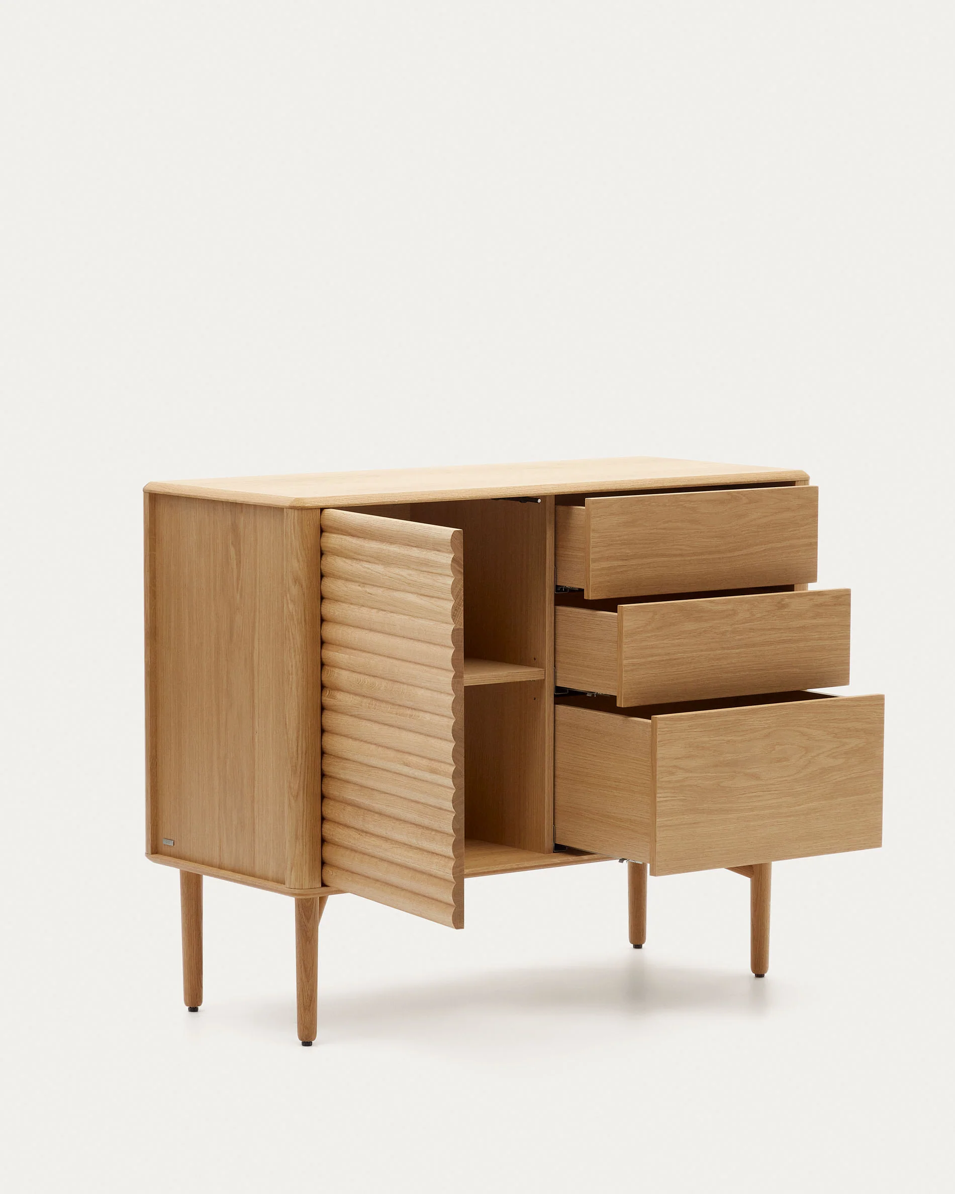 Lenon sideboard with 1 door and 3 drawers, made from oak wood and veneer, 105 x 85 cm FSC MIX Credit - Image 7