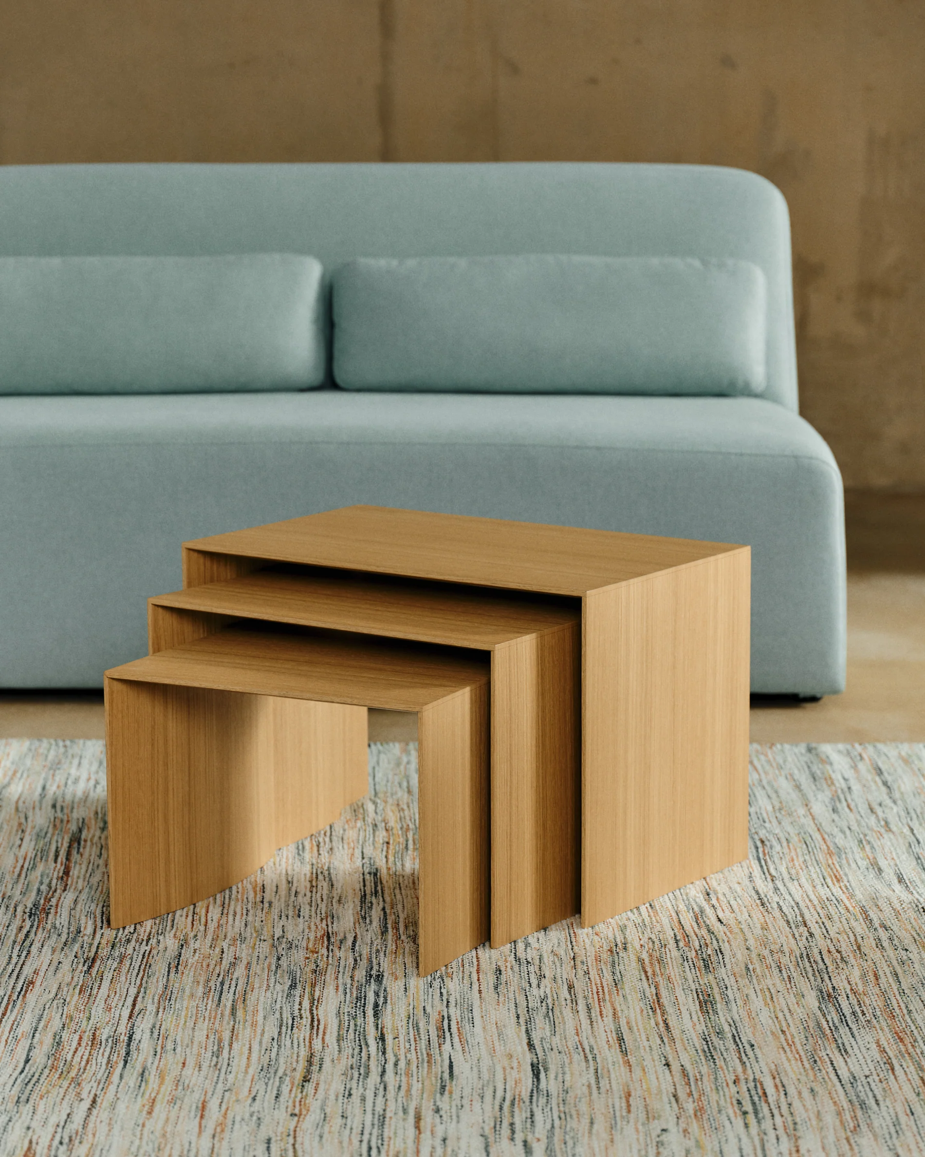 Litto set of 3 oak veneer nesting tables FSC Mix Credit 60 x 40 / 51 x 36 / 42 x 31 cm - Image 2