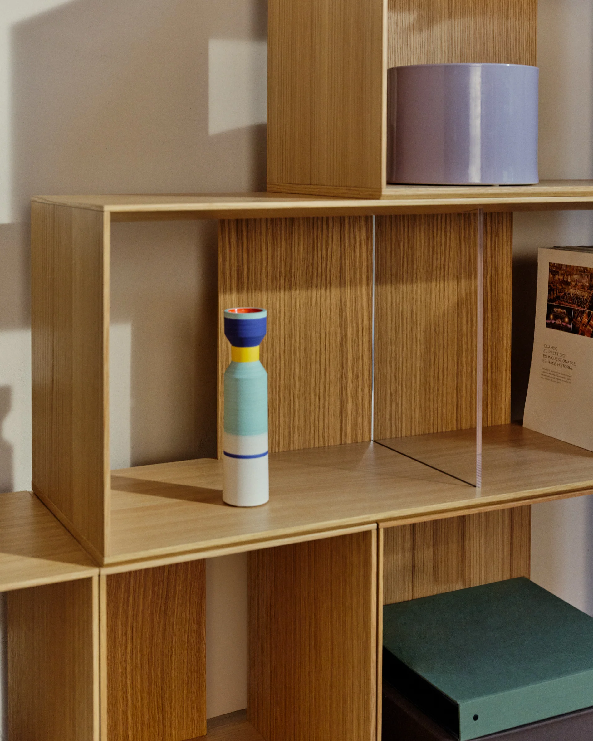 Litto set of 9 modular shelving units in oak wood veneer, 202 x 114 cm - Image 7