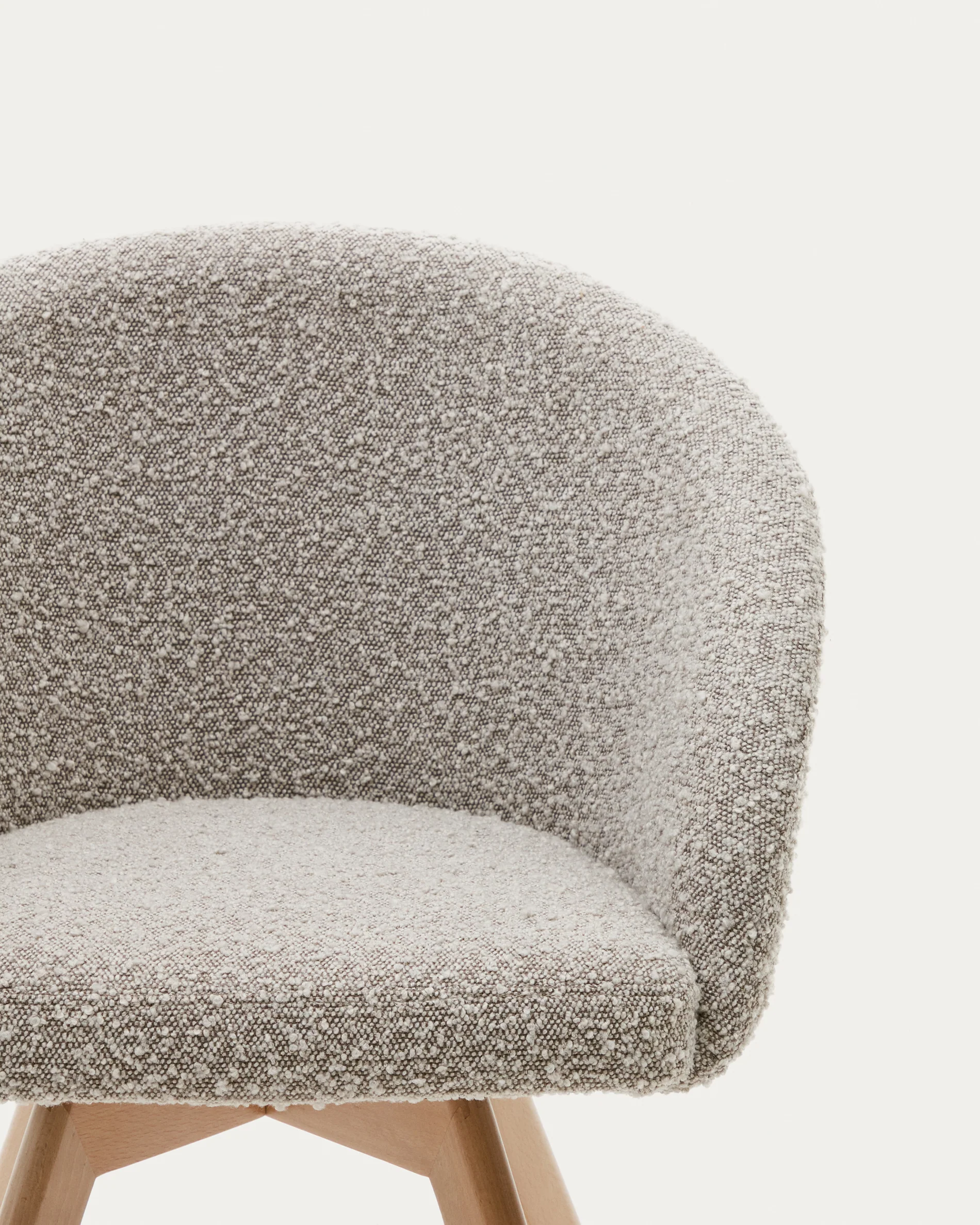 Marvin swivel chair with grey bouclé and beech wood legs in a natural finish FSC 100% - Image 3