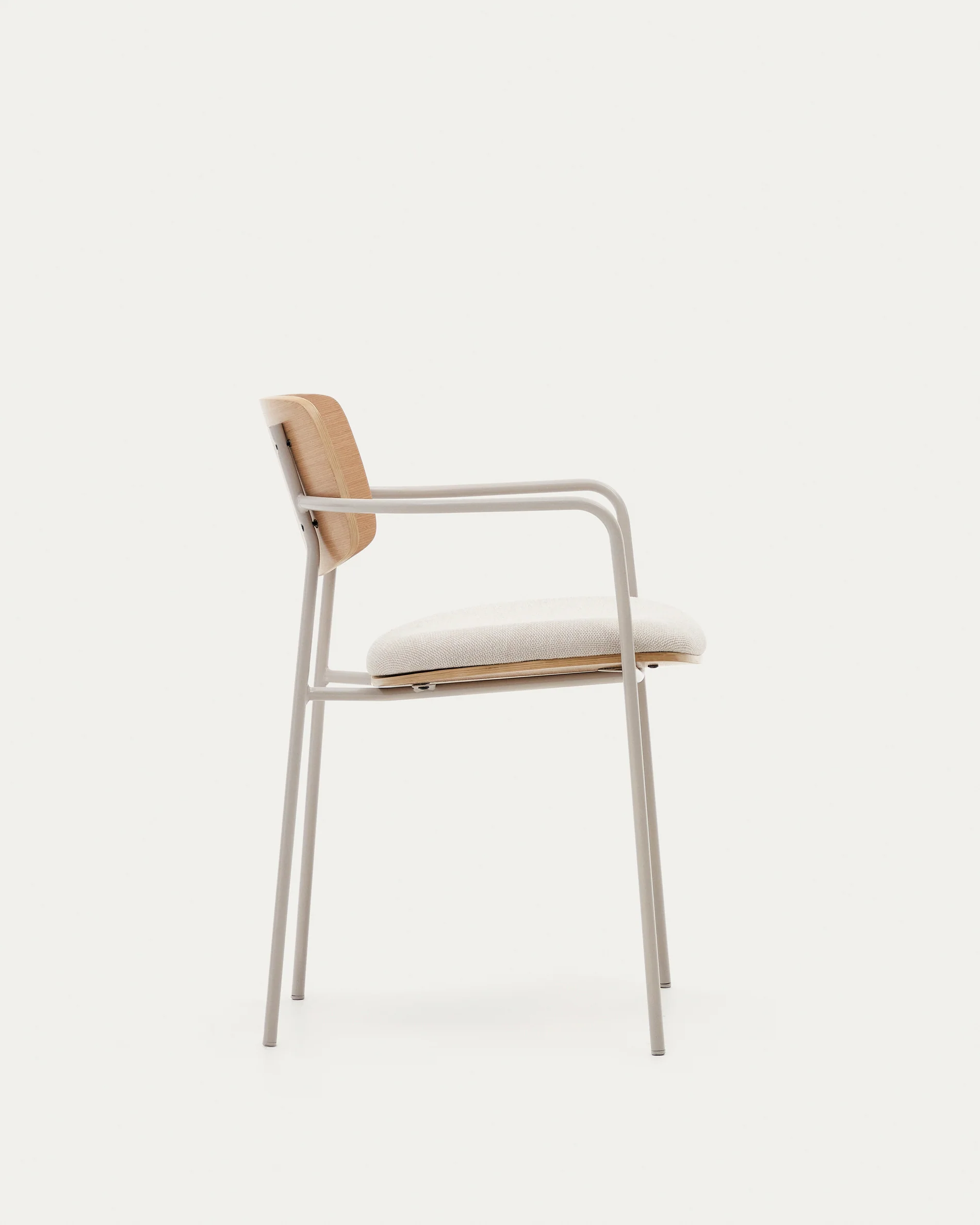Maureen stackable chair in poplar plywood with light tone finish and beige metal legs, 100% FSC - Image 6