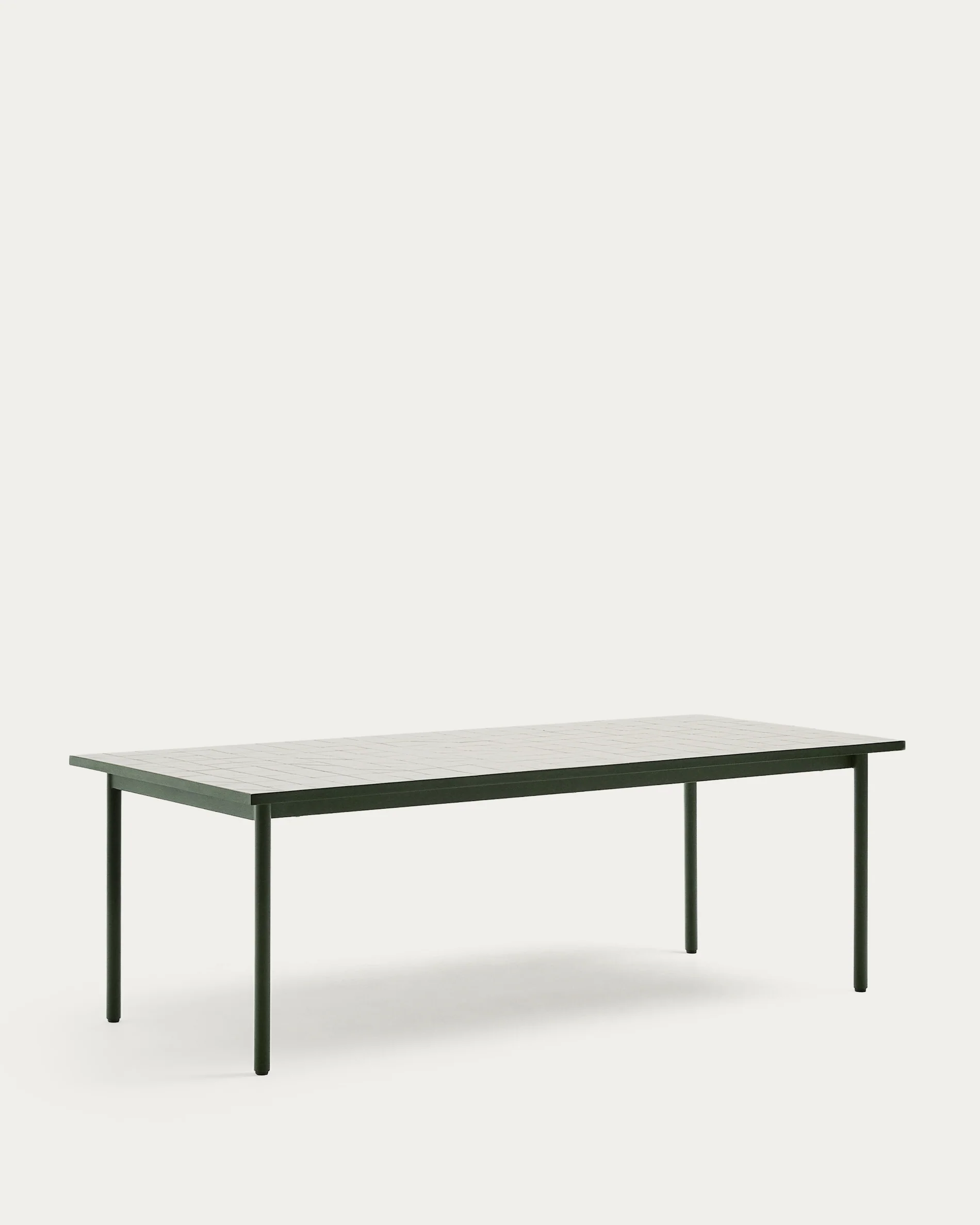 Maurina outdoor table in green galvanised steel with ecru-colored tiles 223 x 101cm - Image 6