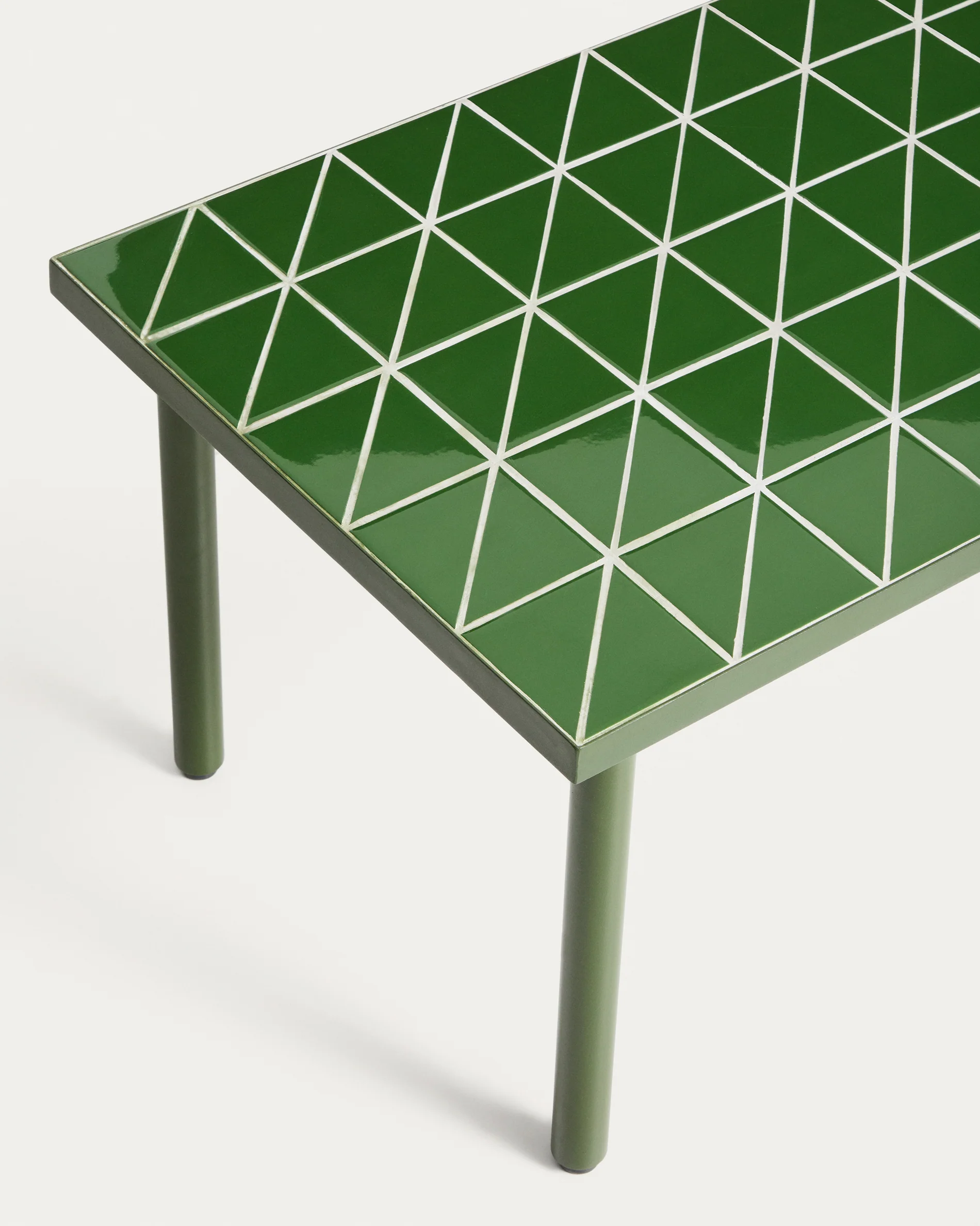 Maurina side table in green galvanised steel with ecru tiles 81 x 51 cm - Image 3