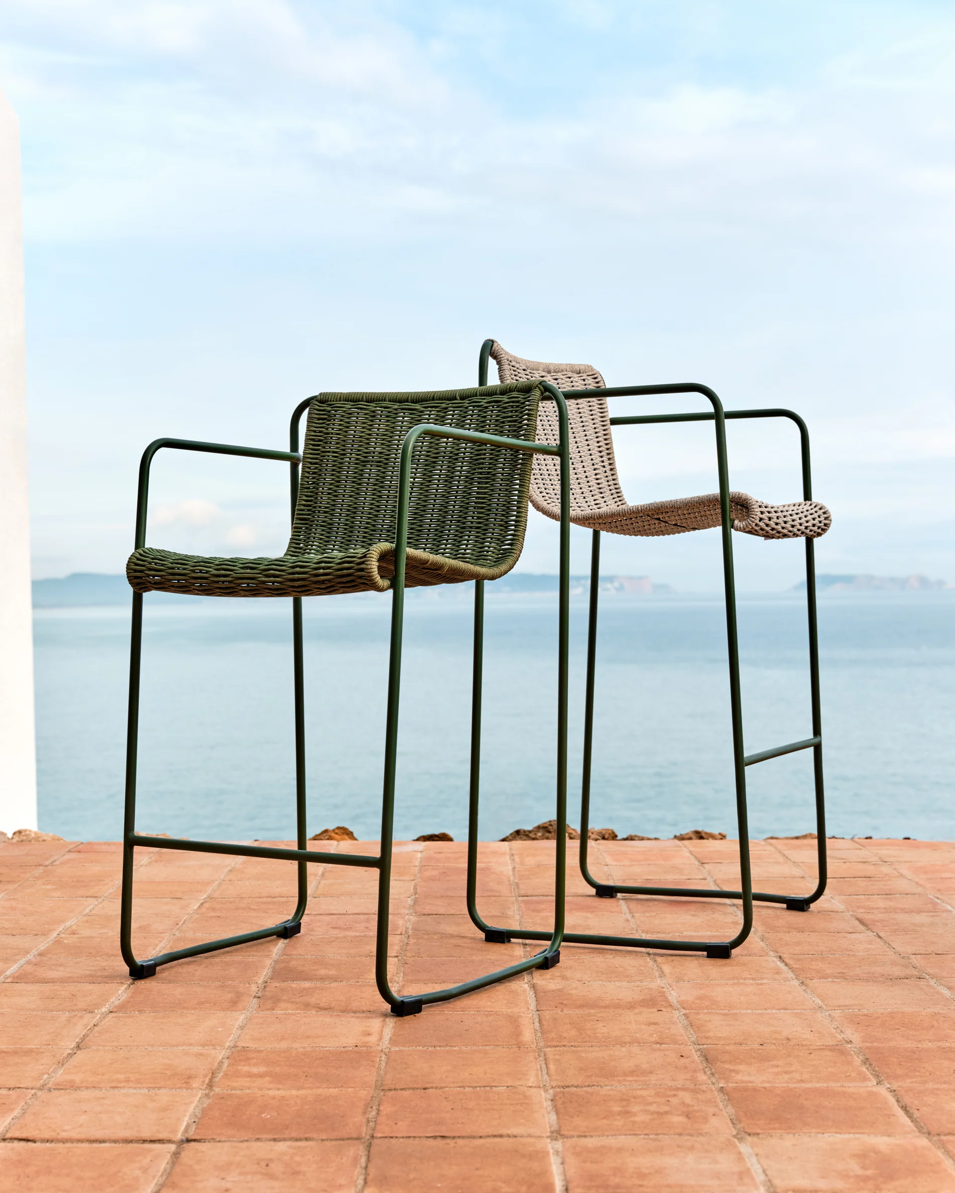 Maurina stool in green galvanised steel and green rope cord 64,5cm - Image 4