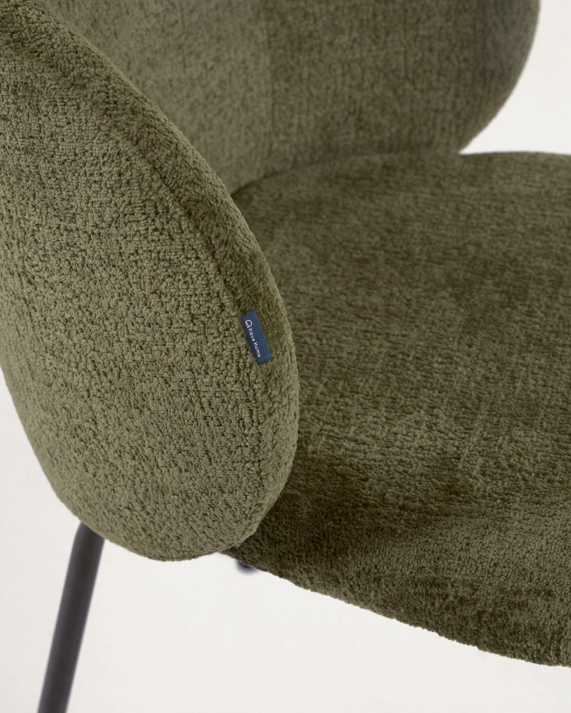 Minna chenille chair in green with steel legs in a black finish - Image 3