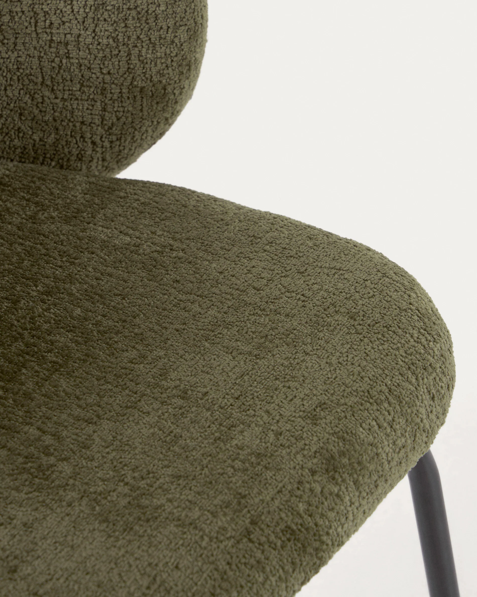 Minna chenille chair in green with steel legs in a black finish - Image 5