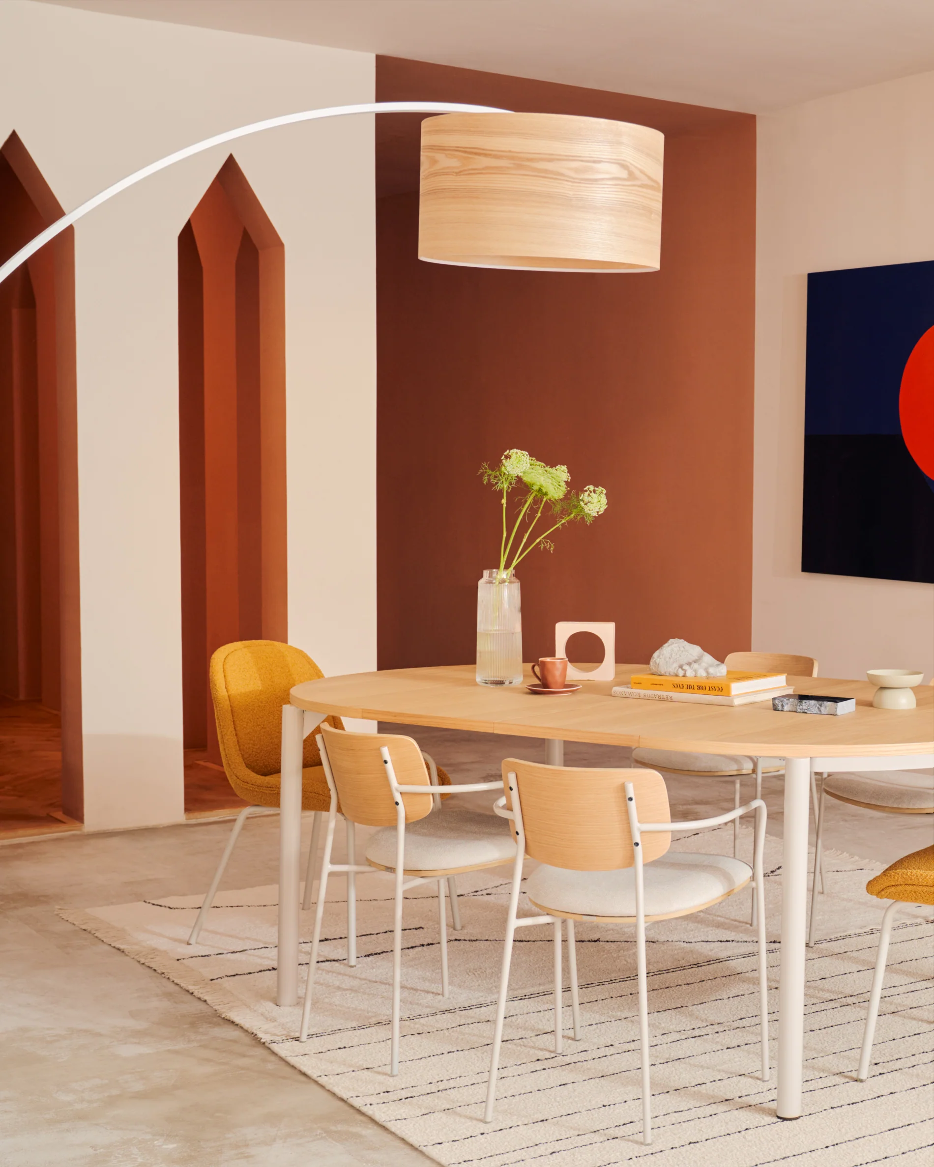 Montuiri extendable round table in oak veneer and steel legs with grey finish, Ø 120 (200) cm - Image 4