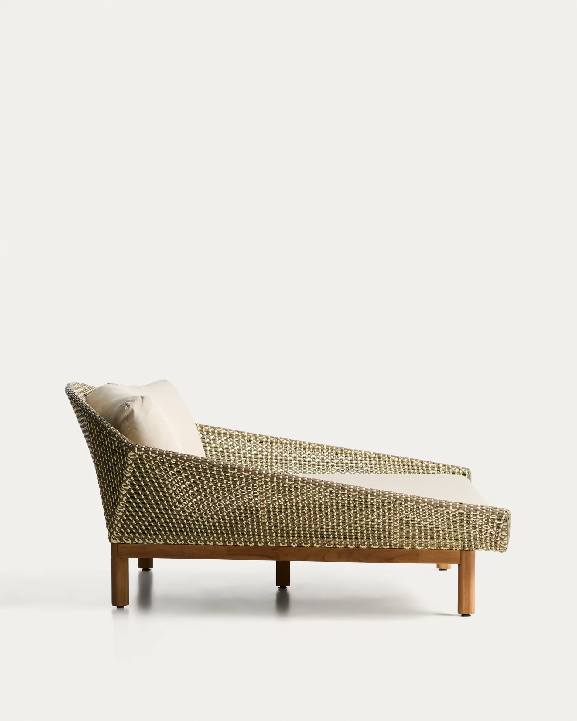 Olbia double sun lounger in synthetic rattan and FSC 100% solid teak wood - Image 6