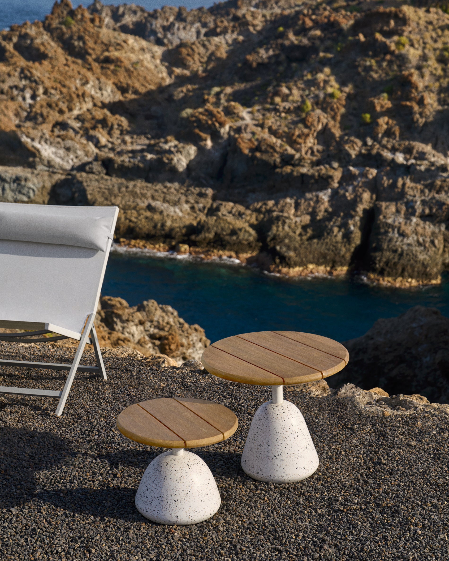 Saura coffee table with white terrazzo and natural acacia top, 32 x Ø55 cm FSC 100% - Image 2