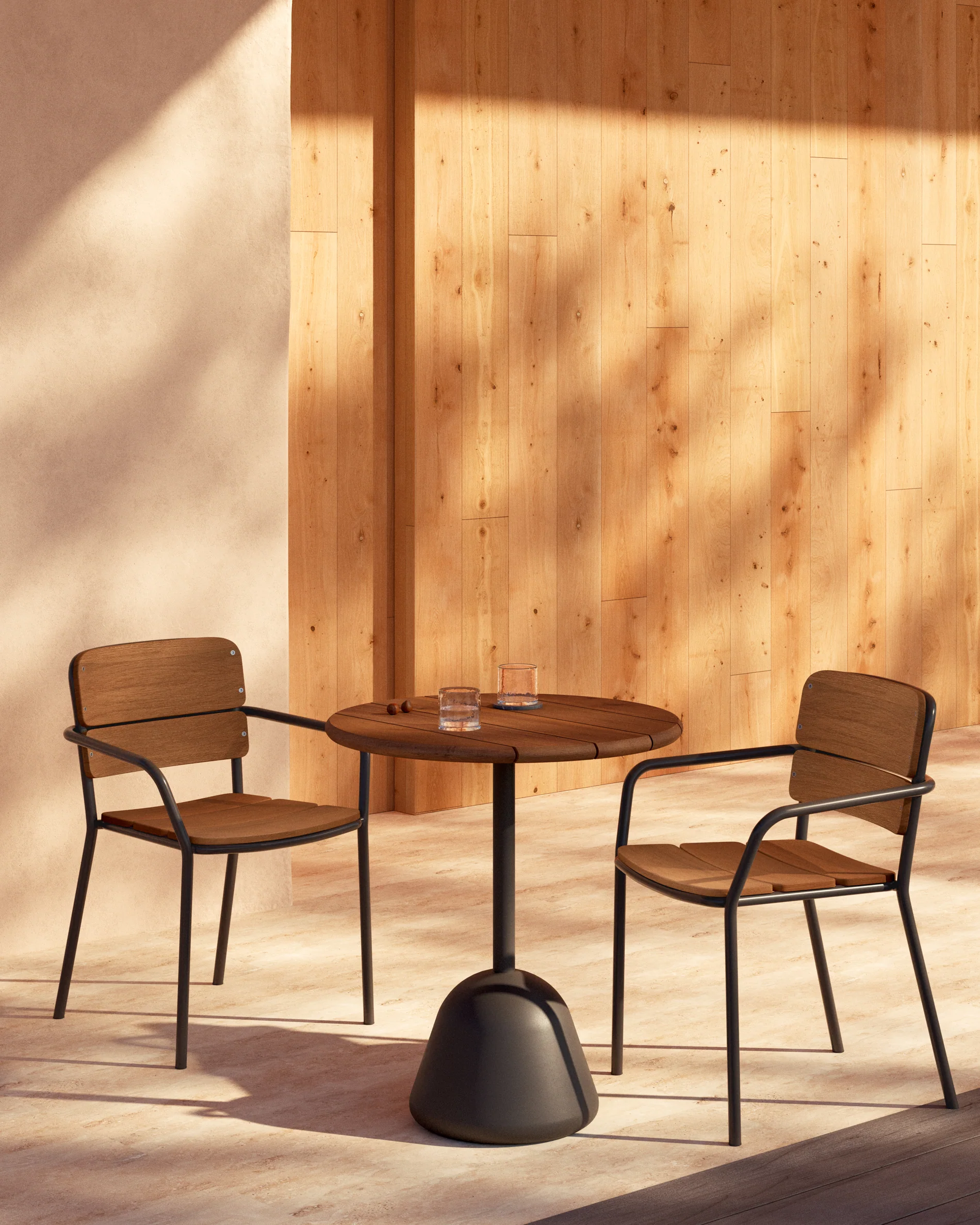 Saura table,  black metal top acacia with walnut finish, 75 x Ø70 cm FSC 100% - Image 2