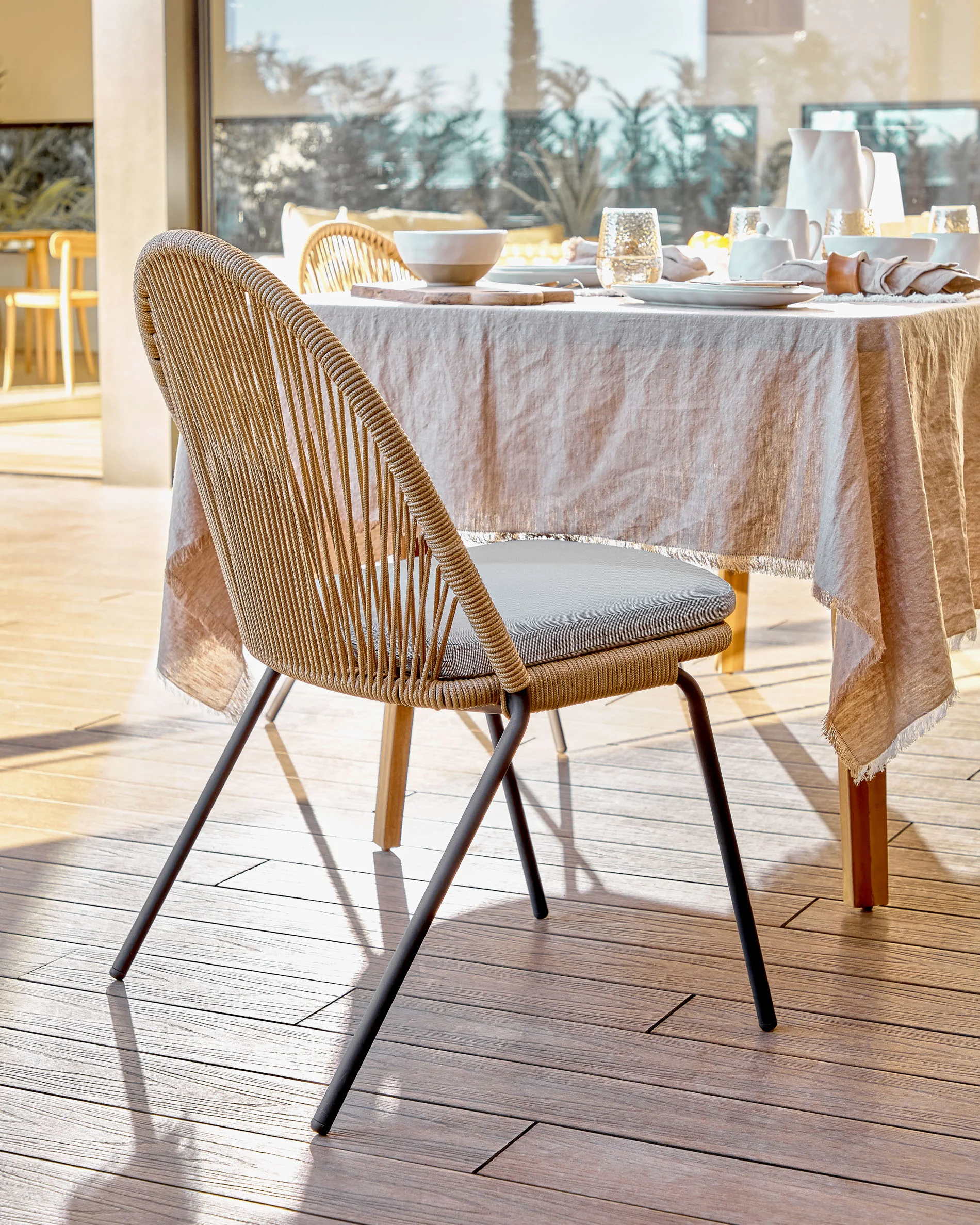 Shann stackable chair in beige cord and galvanised steel legs - Image 4
