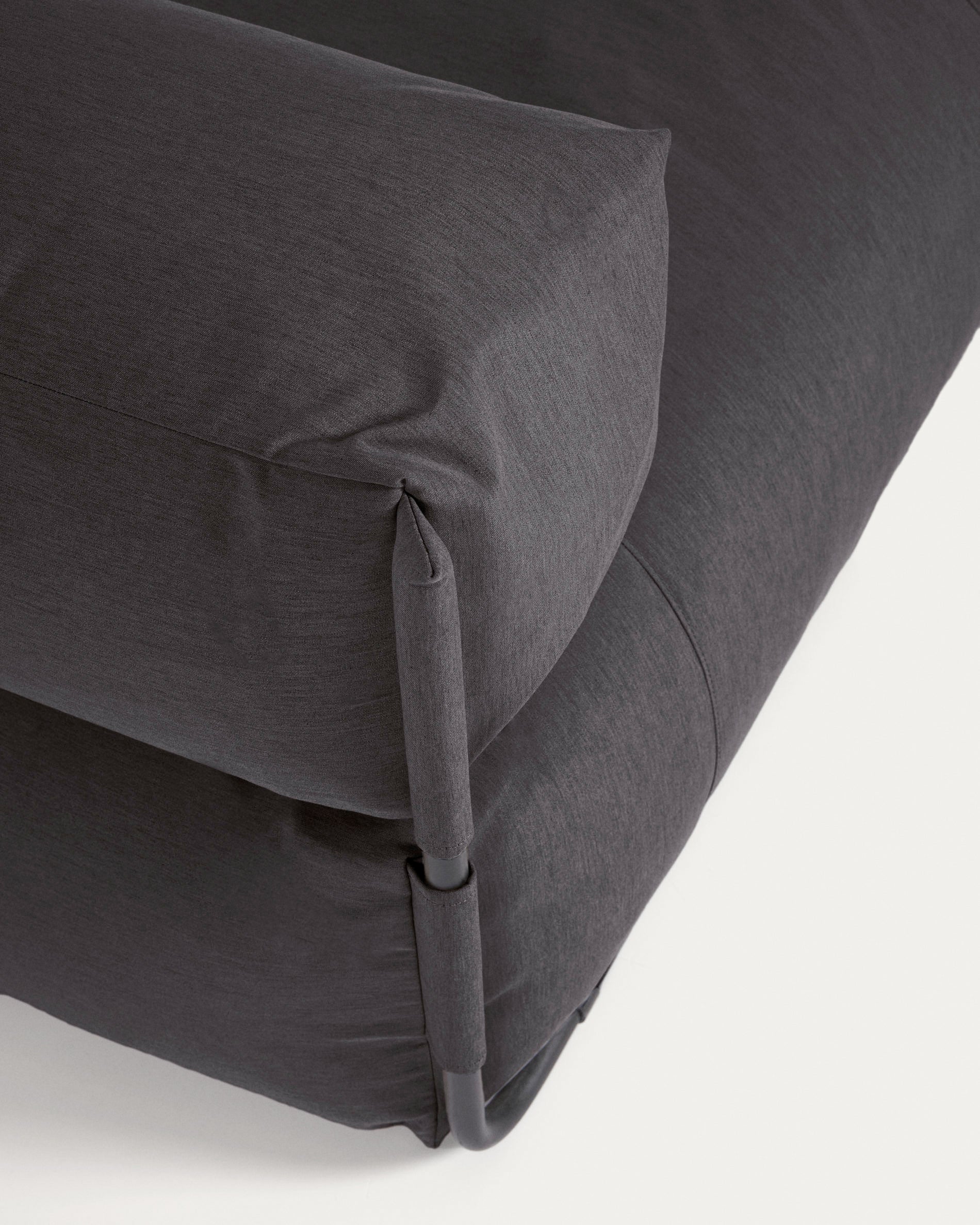 Square modular 100% outdoor sofa pouffe w/ backrest, dark grey, black aluminium, 101x101cm - Image 5
