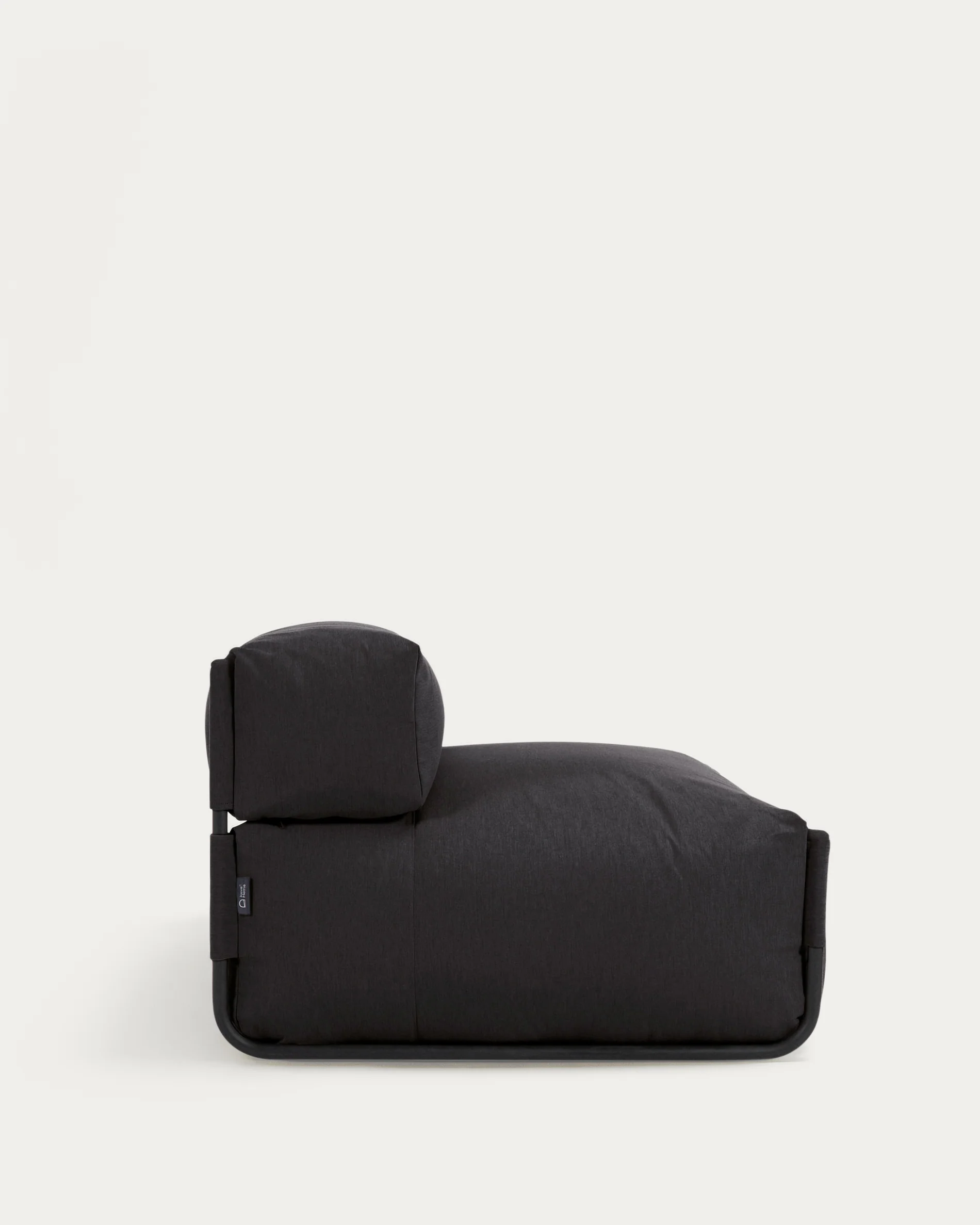 Square modular 100% outdoor sofa pouffe w/ backrest, dark grey, black aluminium, 101x101cm - Image 6
