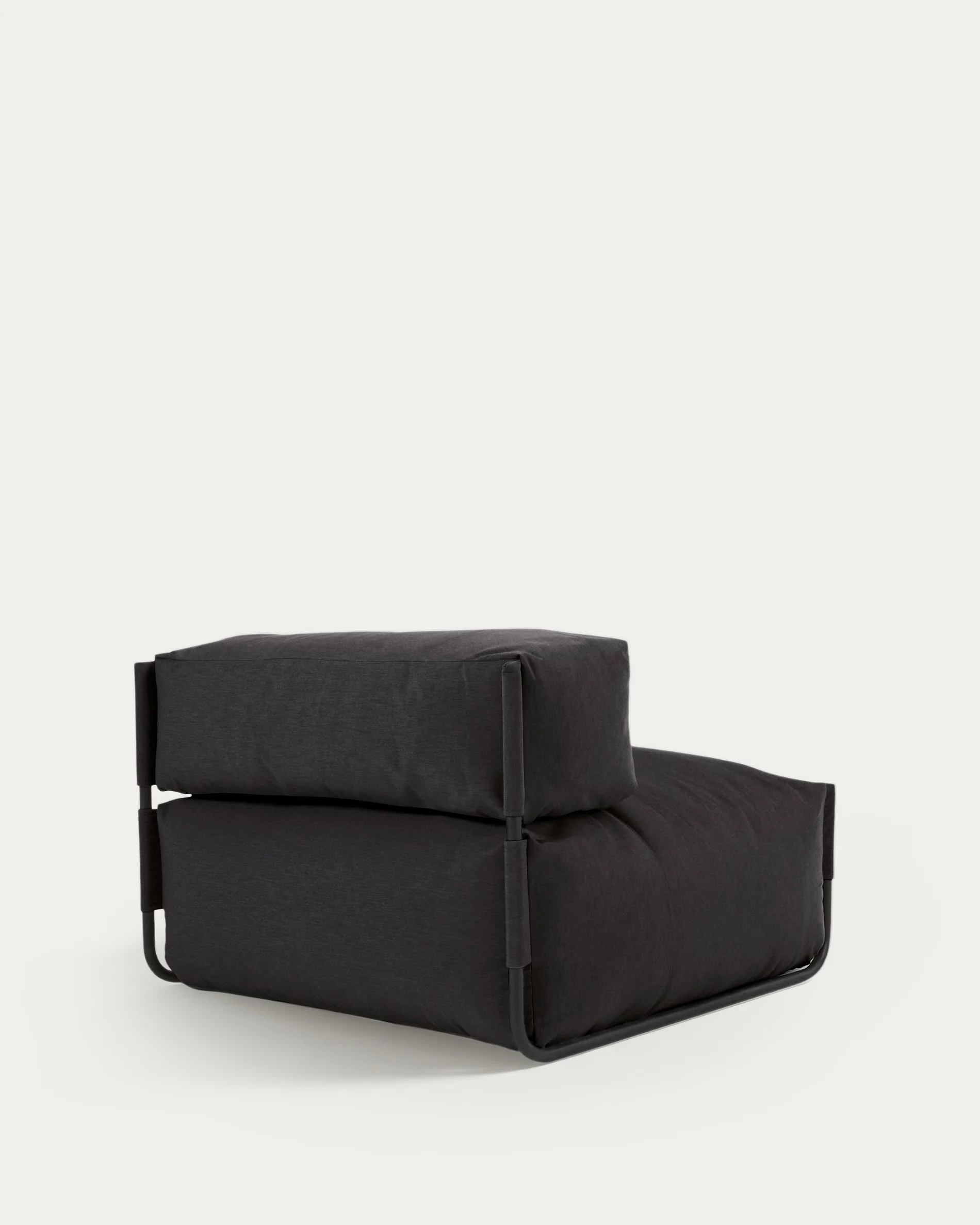 Square modular 100% outdoor sofa pouffe w/ backrest, dark grey, black aluminium, 101x101cm - Image 9