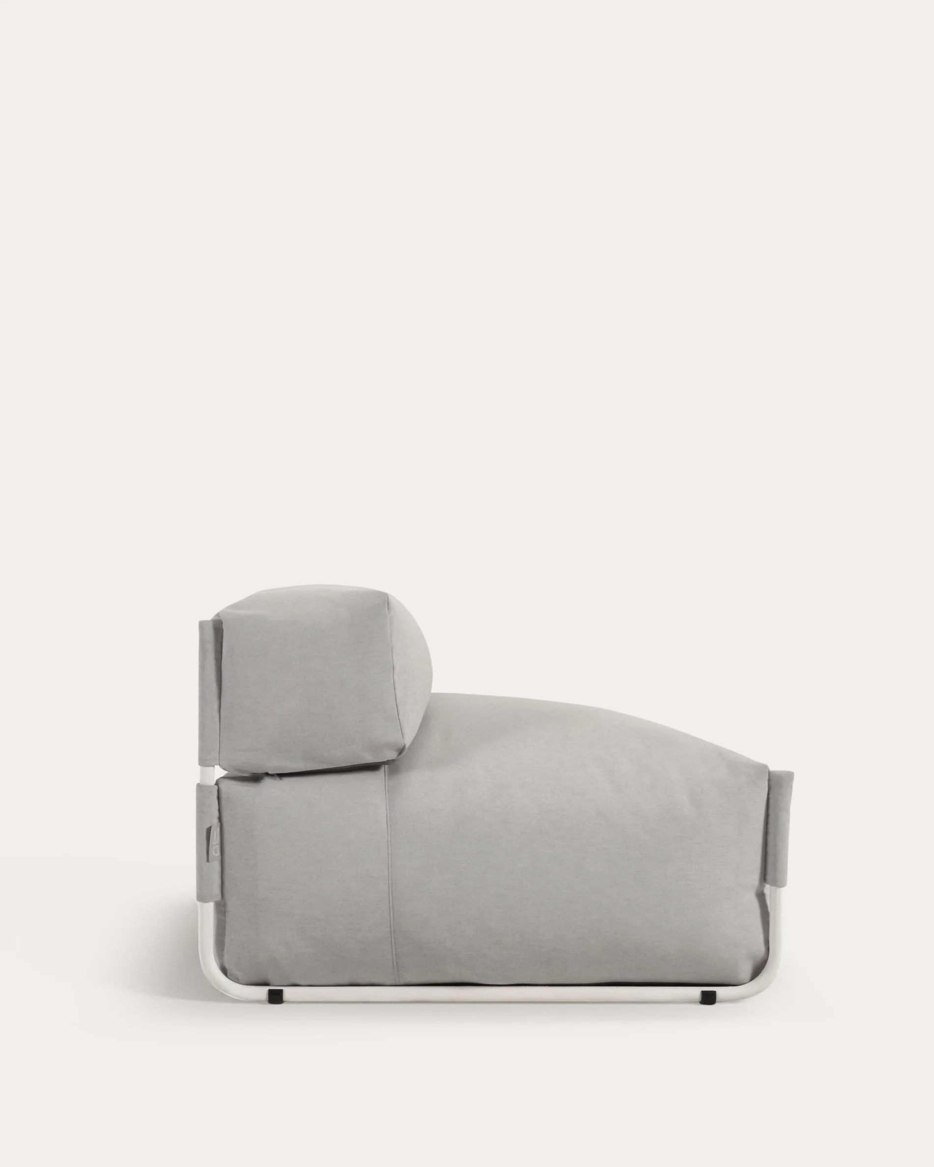 Square modular 100% outdoor sofa pouffe w/ backrest, light grey, white aluminium 101x101cm - Image 6