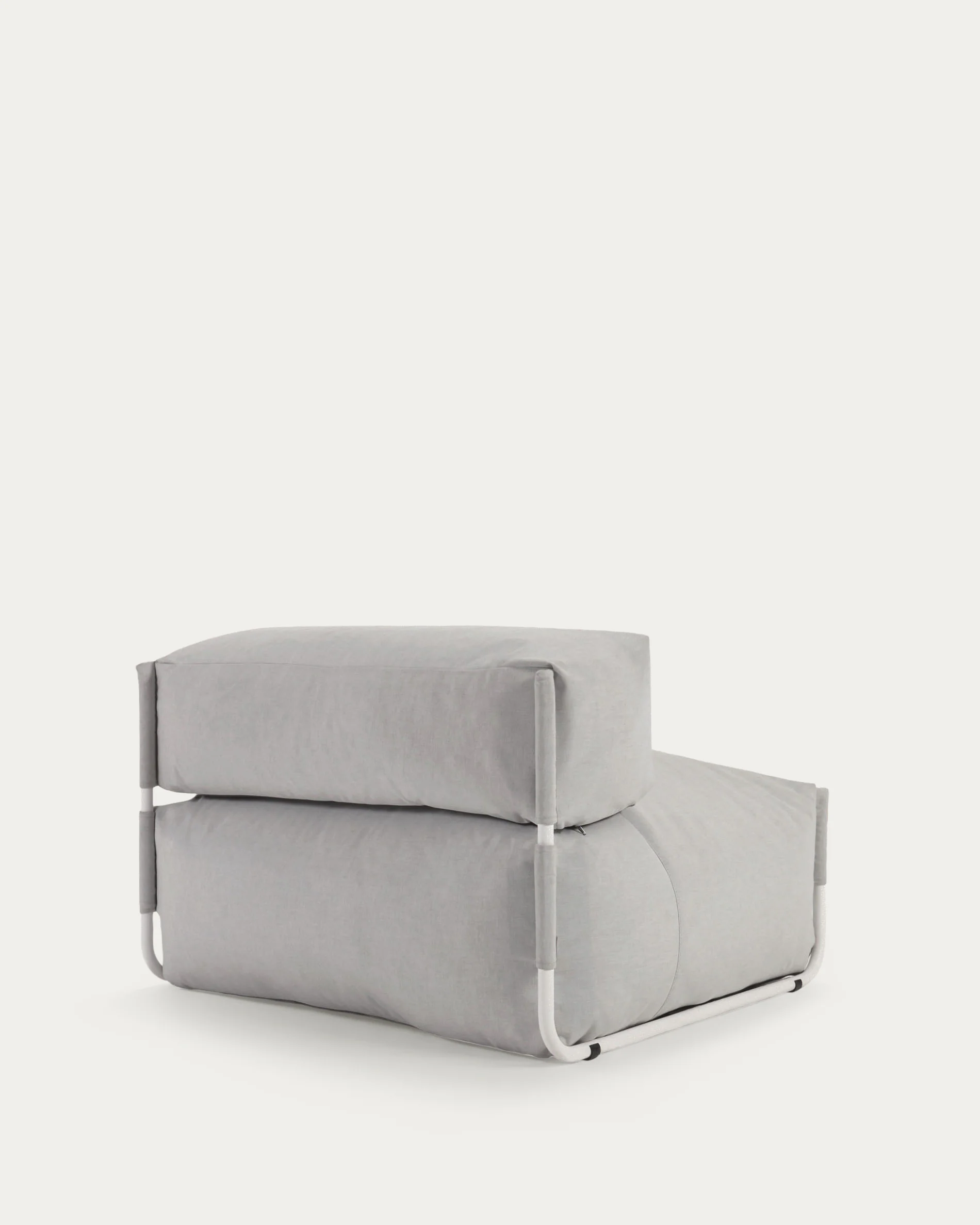 Square modular 100% outdoor sofa pouffe w/ backrest, light grey, white aluminium 101x101cm - Image 8