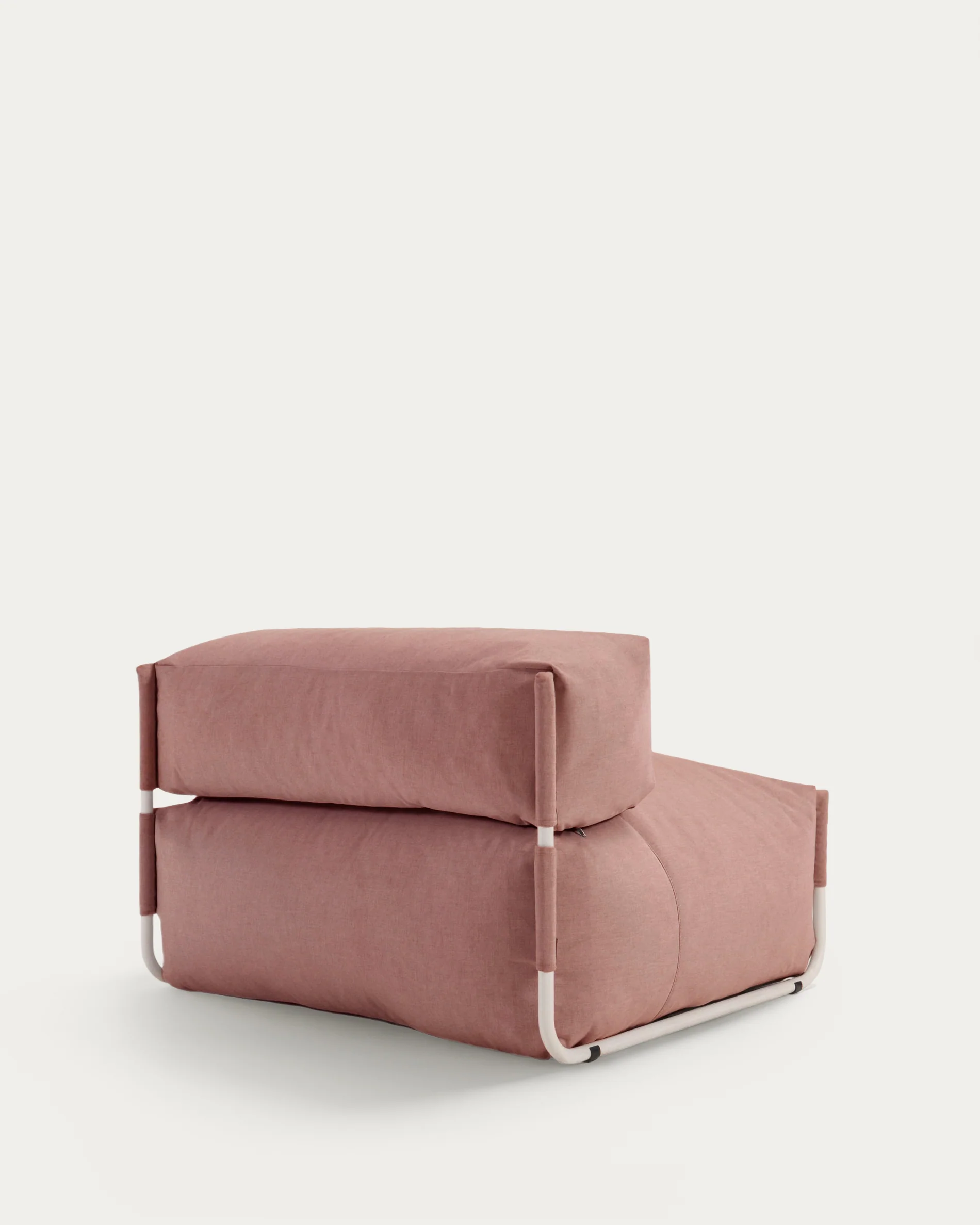 Square modular 100% outdoor sofa pouffe w/ backrest, terracotta, white aluminium 101x101cm - Image 4
