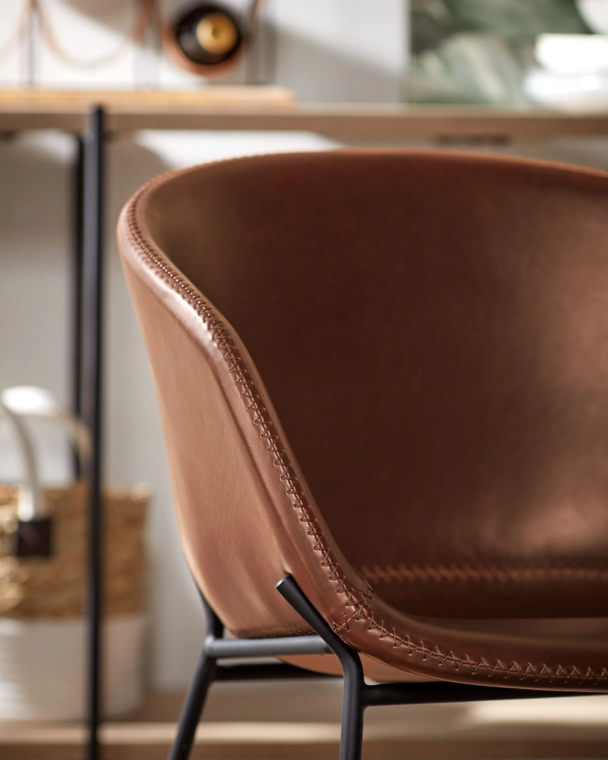 Synthetic leather Yvette brown chair with steel legs in a black finish - Image 4