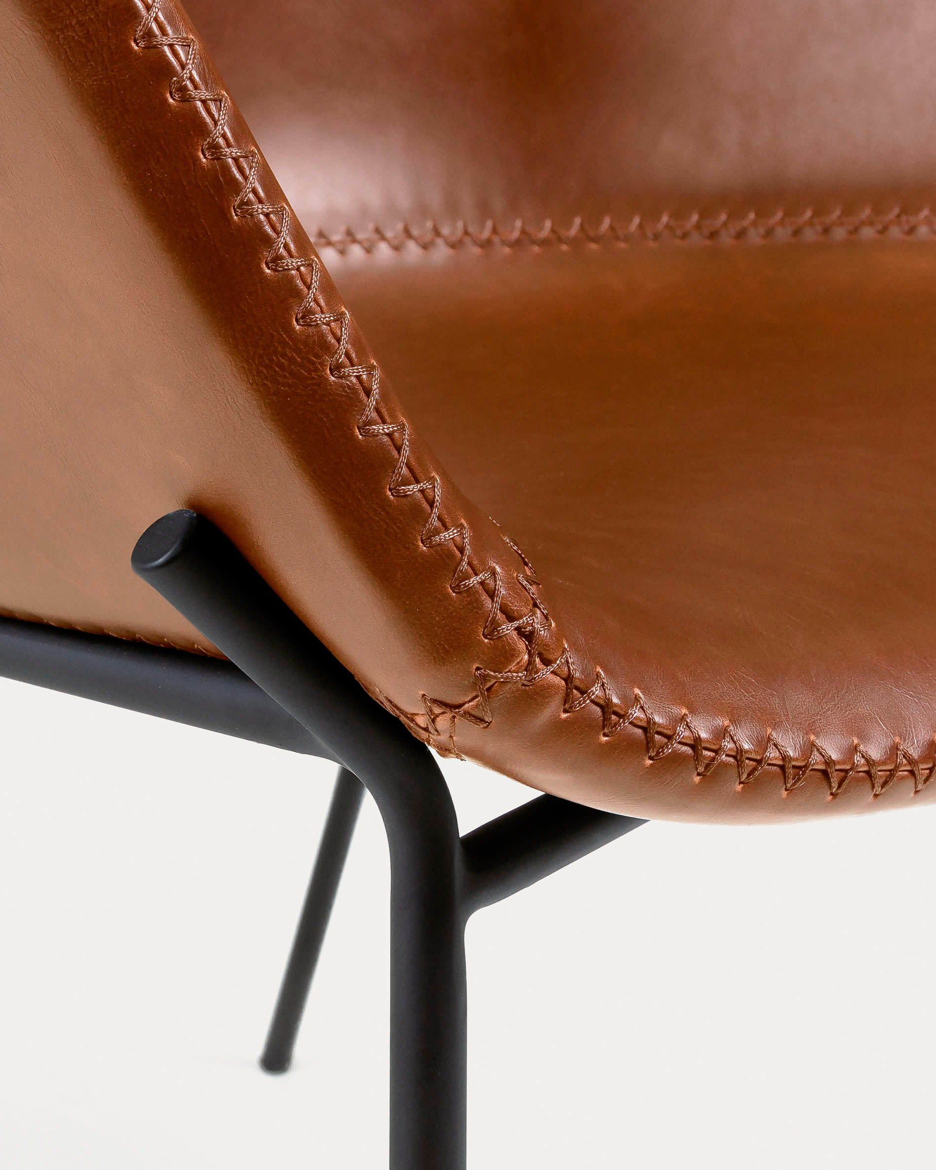 Synthetic leather Yvette brown chair with steel legs in a black finish - Image 5