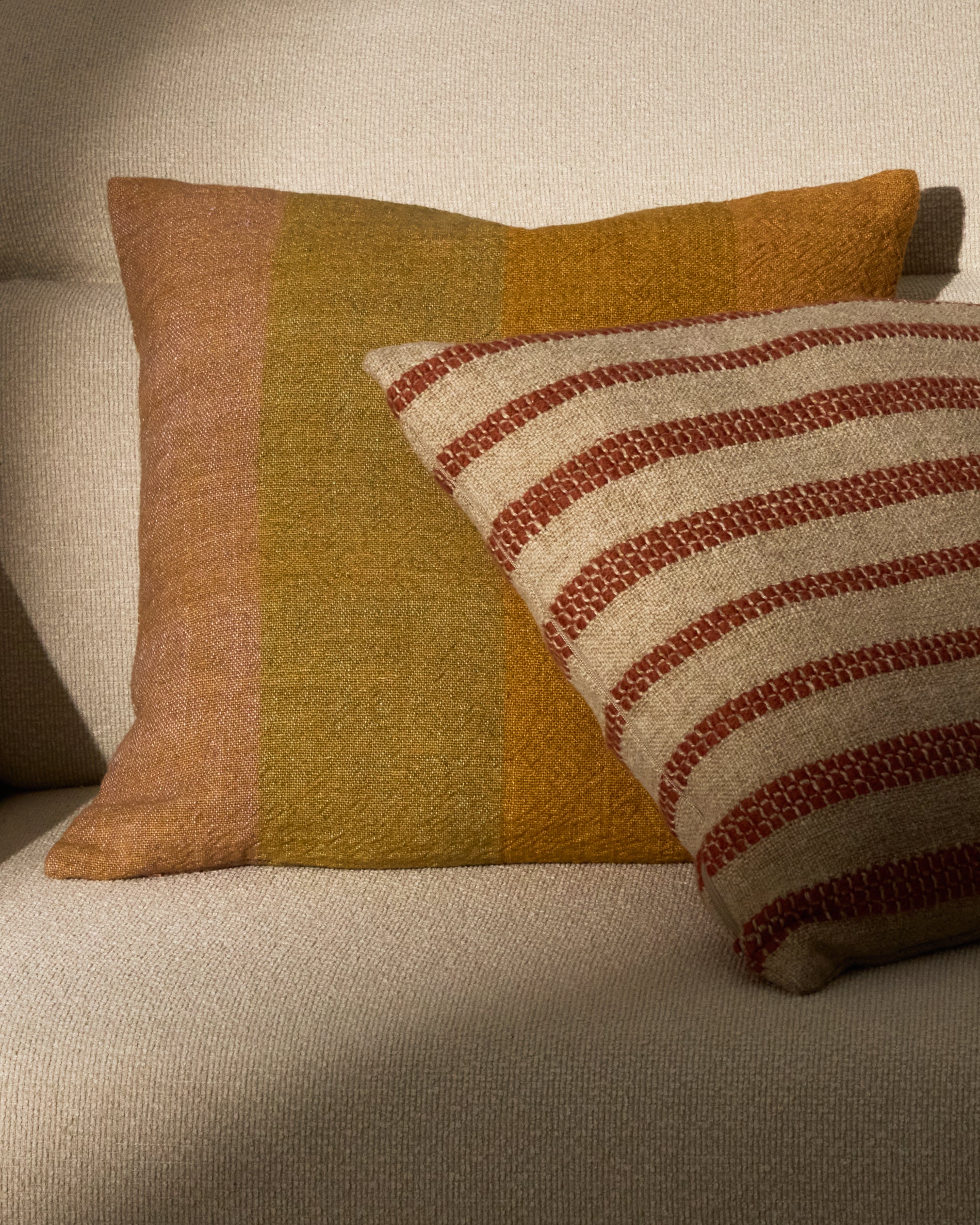 Taris mustard striped linen cushion cover 50 x 50cm - Image 2