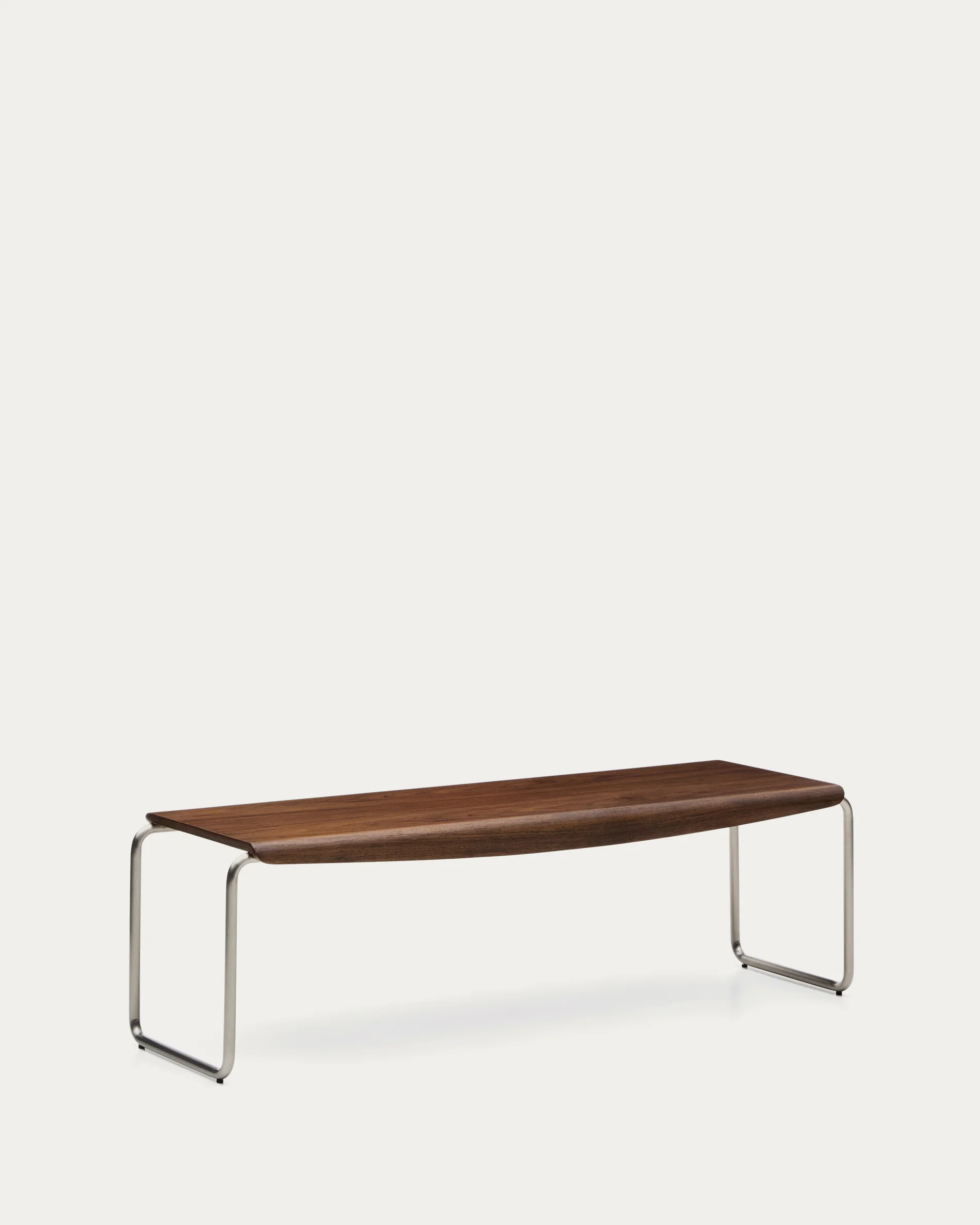 Tarsel bench in walnut veneer with brushed stainless steel structure 142cm - Image 6