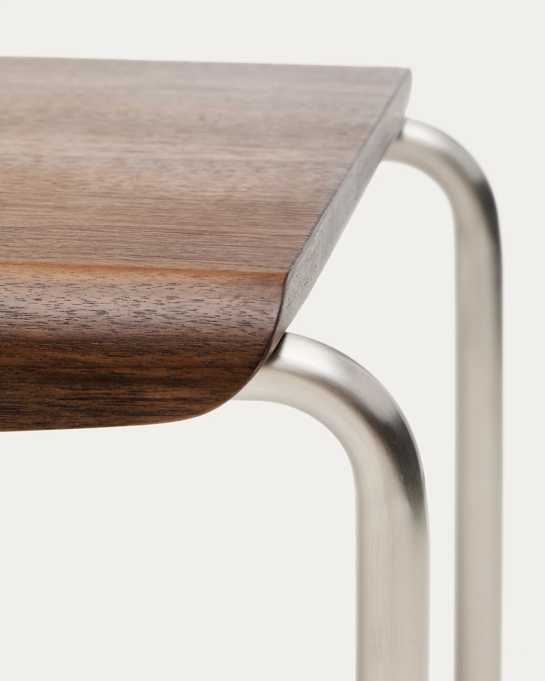 Tarsel bench in walnut veneer with brushed stainless steel structure 142cm - Image 8