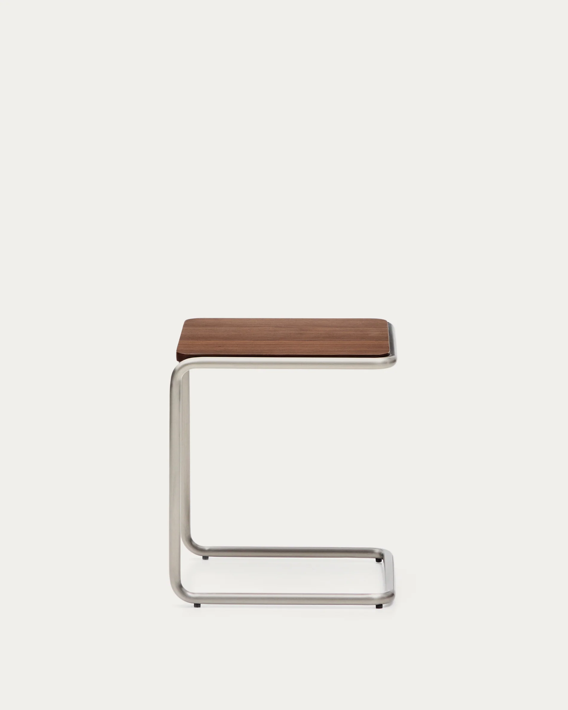 Tarsel side table in walnut veneer with brushed stainless steel structure 42 x 47cm - Image 6