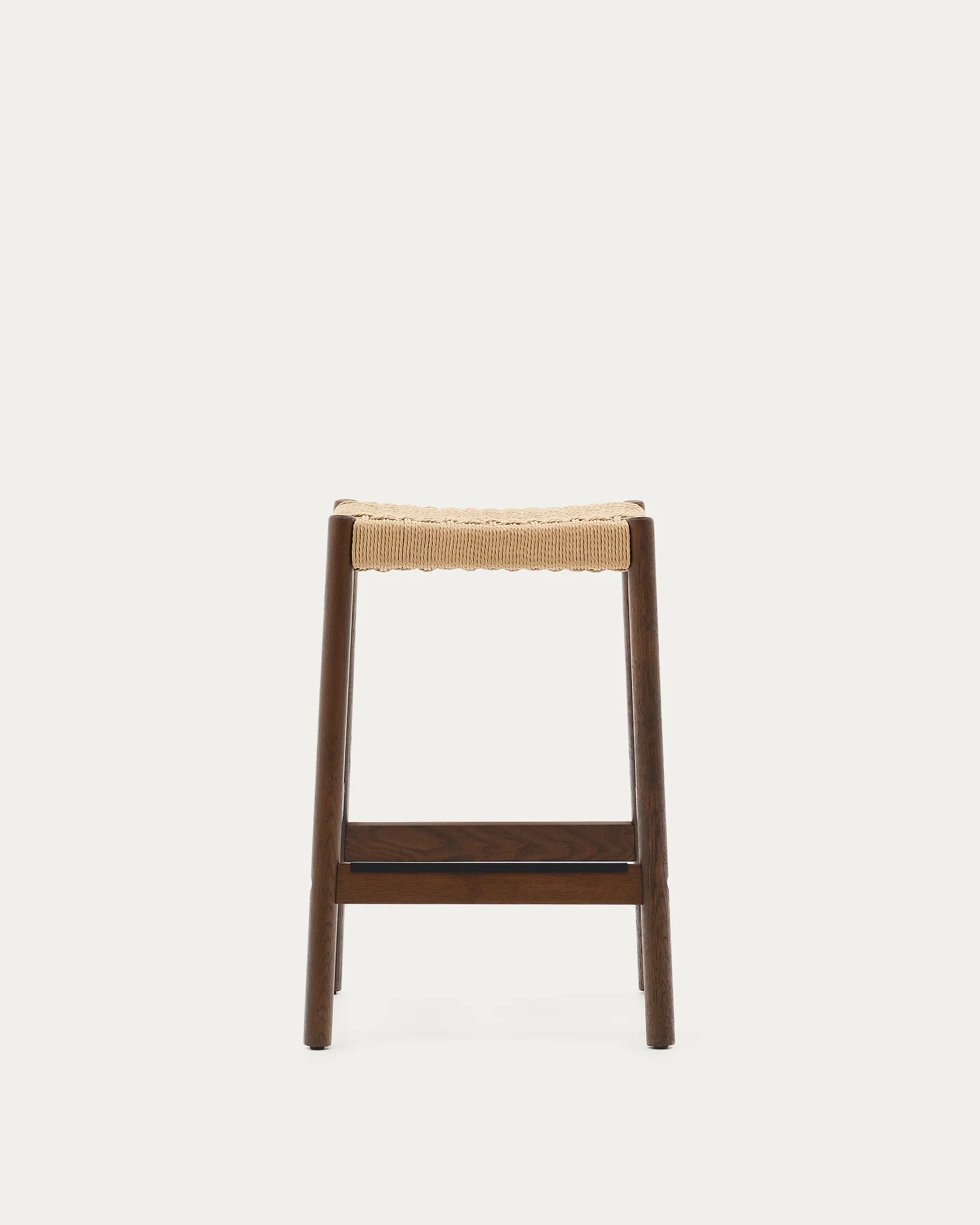 Yalia stool in solid oak wood in a walnut finish and rope cord, height 65 cm FSC 100% - Image 5