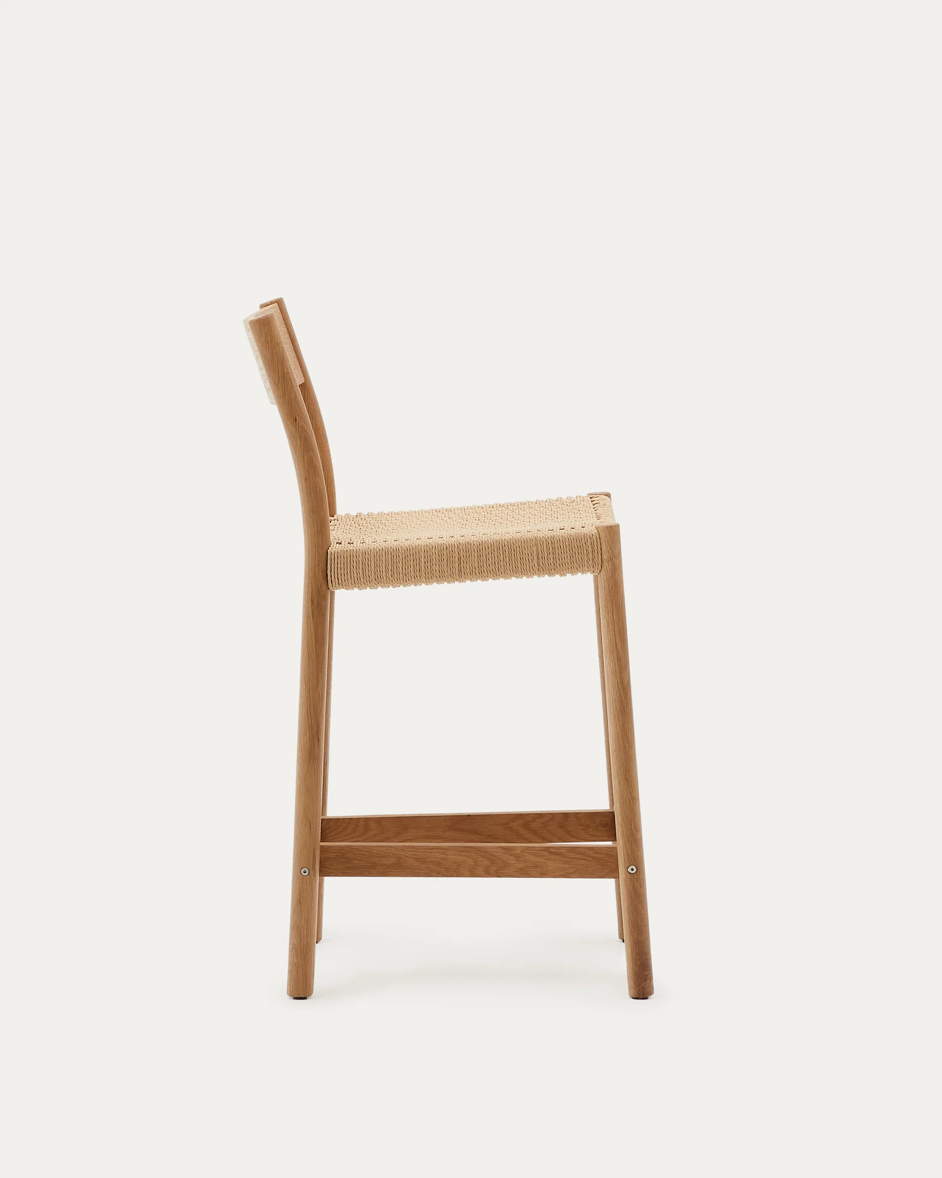 Yalia stool with a backrest in solid oak wood in a natural finish,and rope cord seat, 65 cm FSC 100% - Image 5