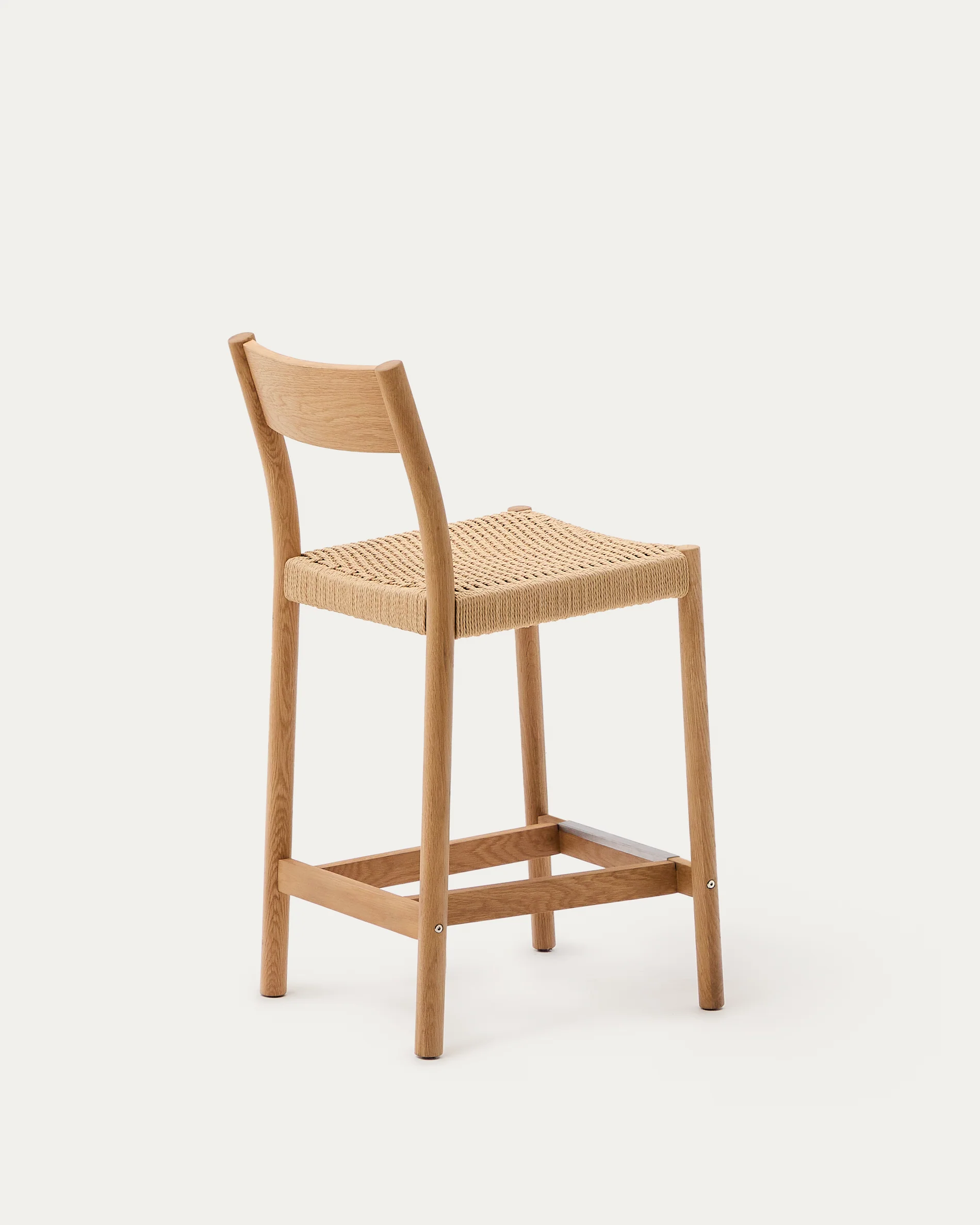 Yalia stool with a backrest in solid oak wood in a natural finish,and rope cord seat, 65 cm FSC 100% - Image 7